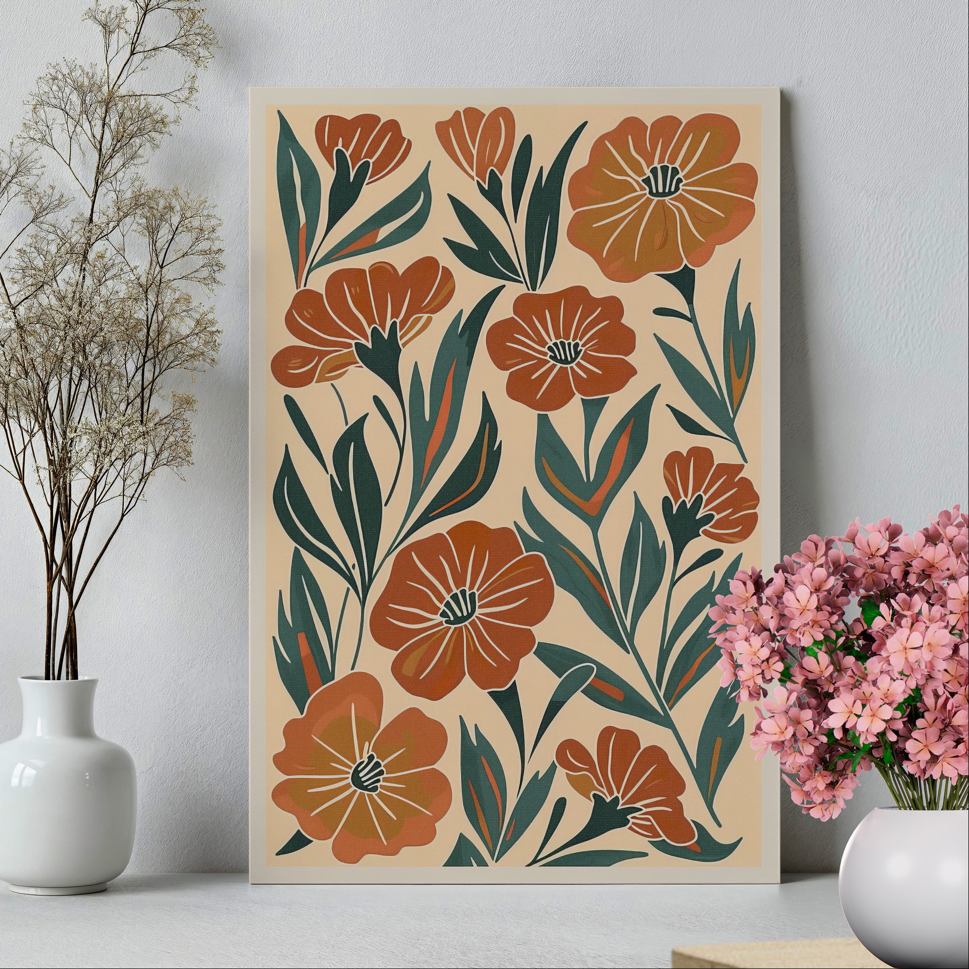 .75" Matte Canvas - Burnt Orange Boho Blossoms