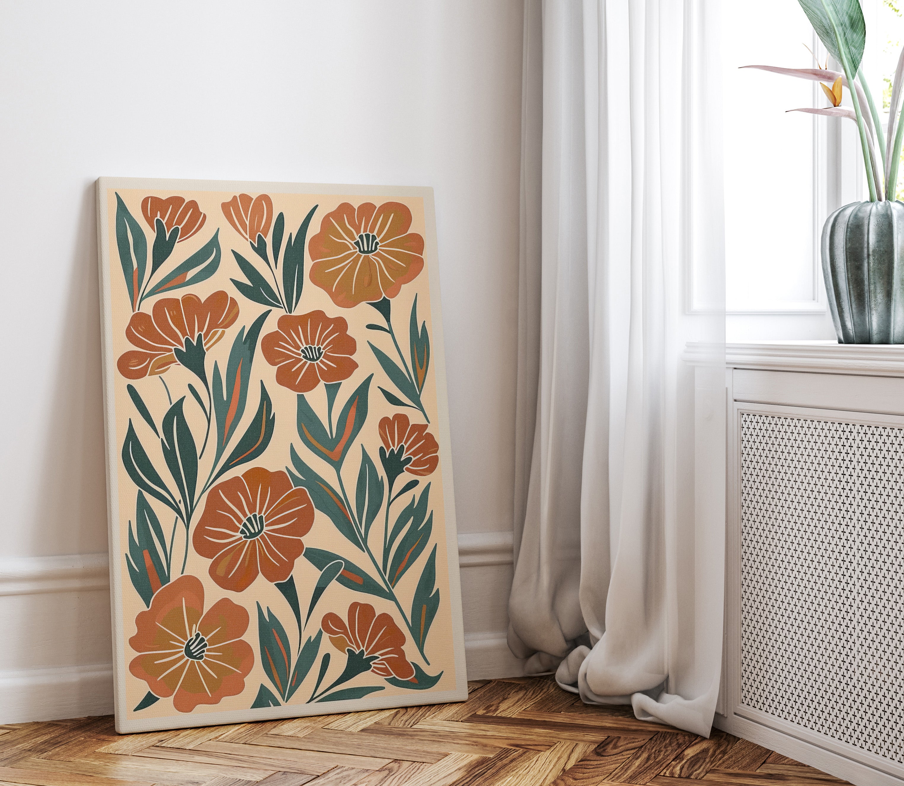 .75" Matte Canvas - Burnt Orange Boho Blossoms