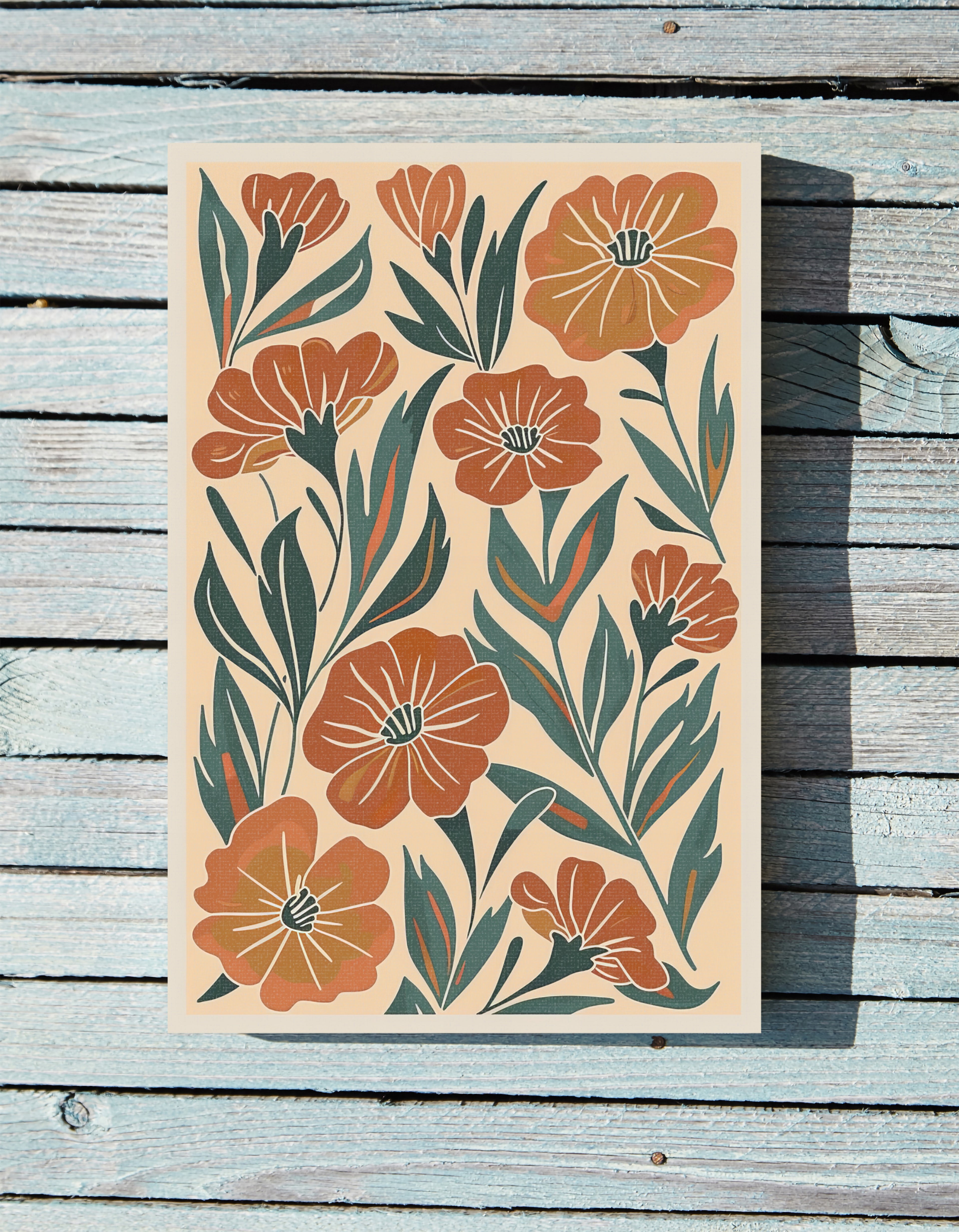 .75" Matte Canvas - Burnt Orange Boho Blossoms