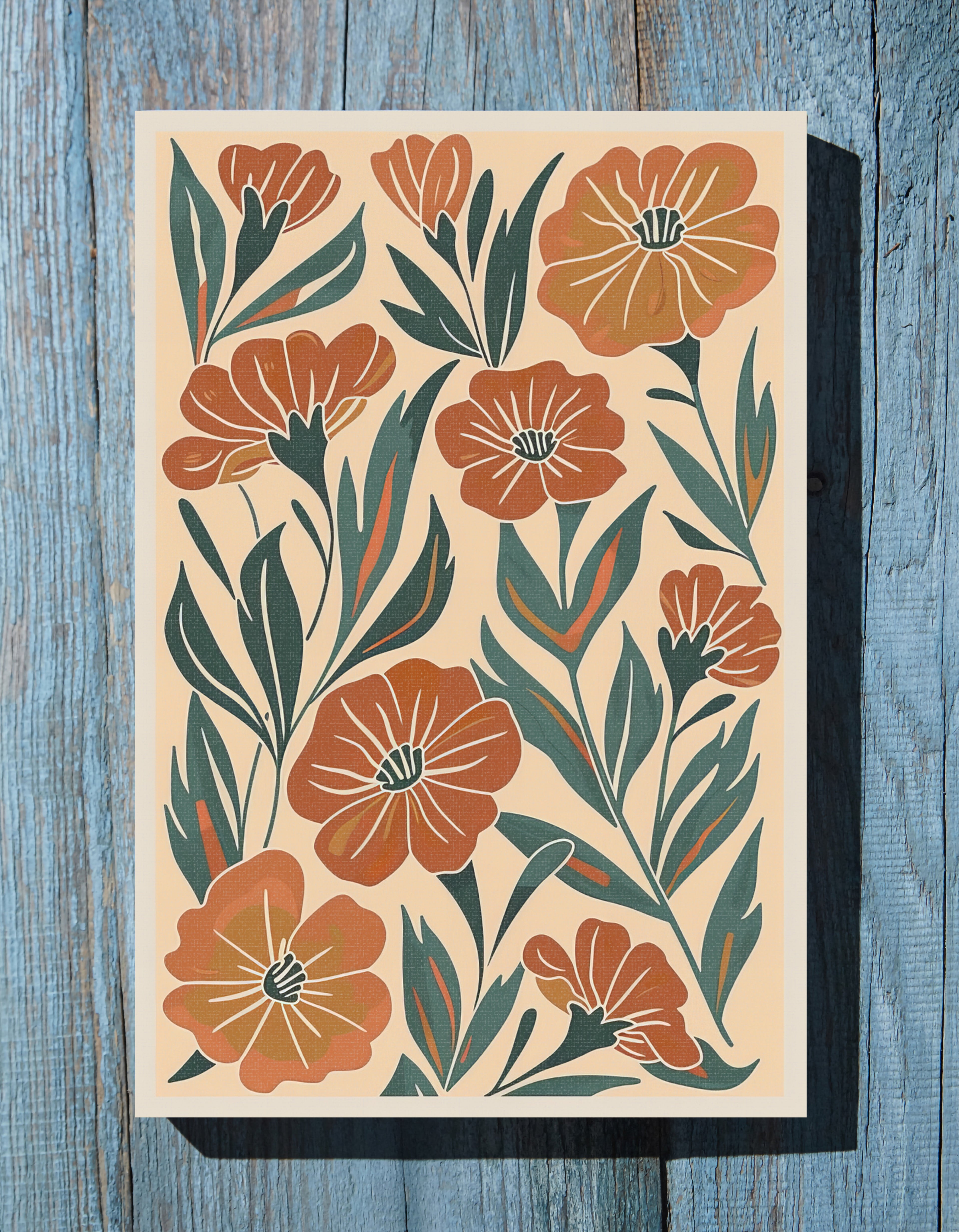 .75" Matte Canvas - Burnt Orange Boho Blossoms