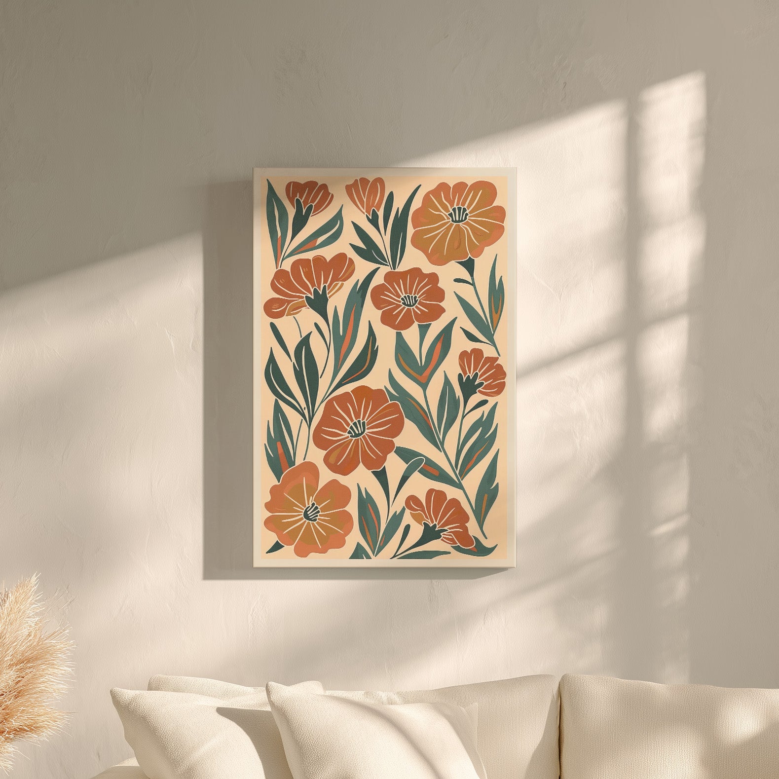 .75" Matte Canvas - Burnt Orange Boho Blossoms