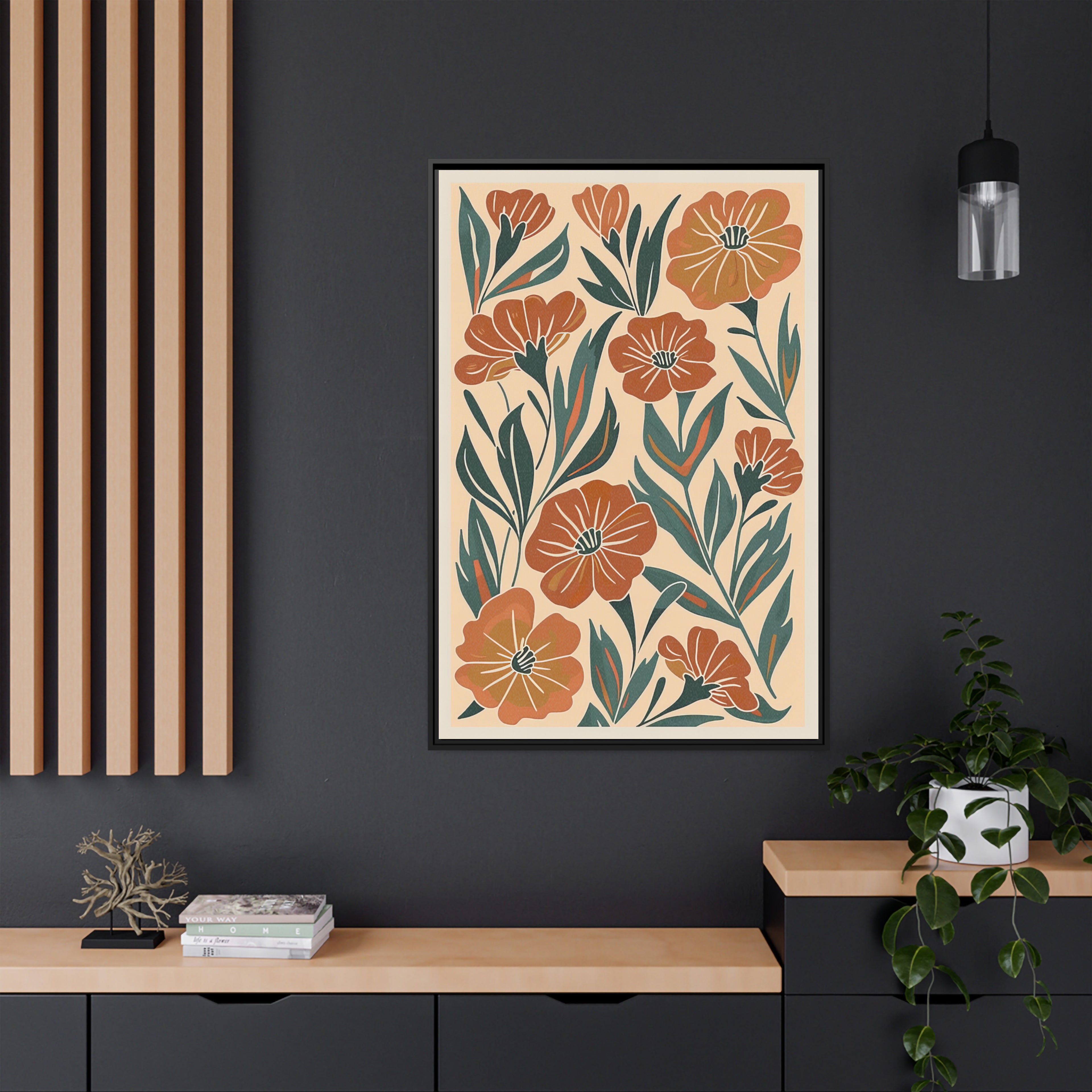 Framed Canvas - Burnt Orange Boho Blossoms