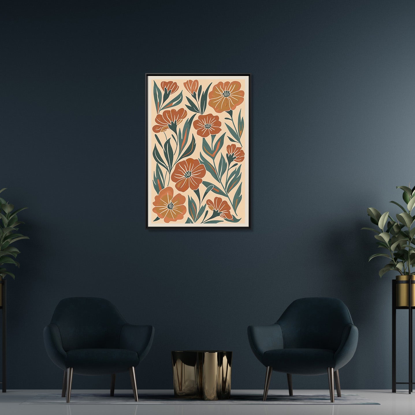 Framed Canvas - Burnt Orange Boho Blossoms