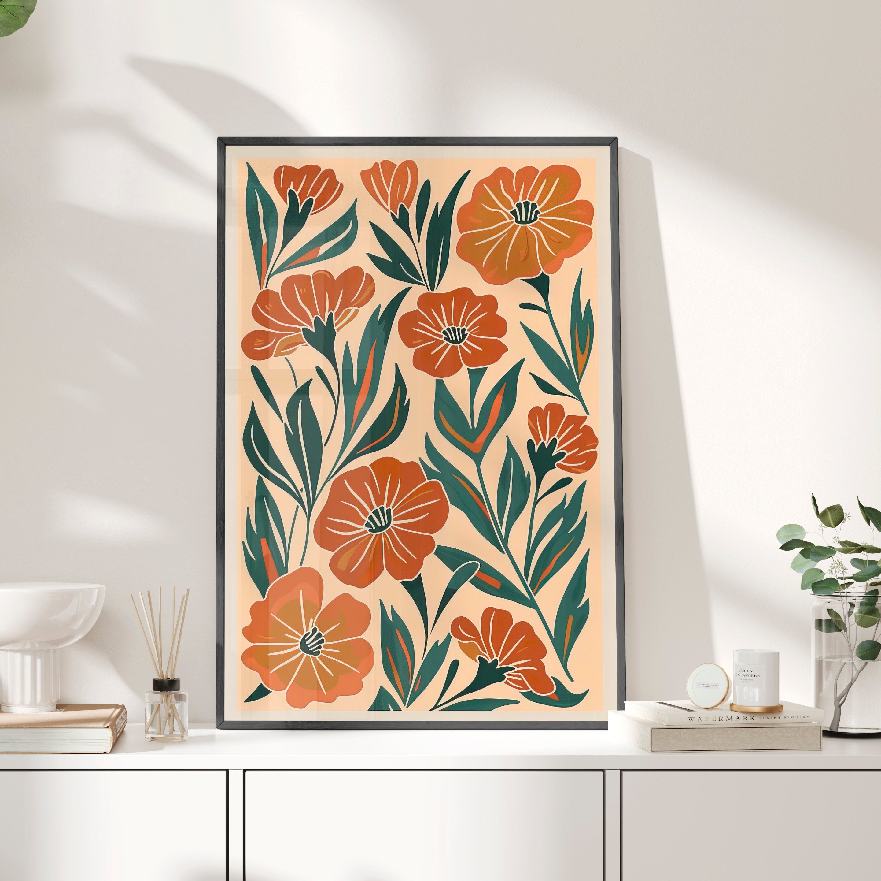 Framed Paper Print - Burnt Orange Boho Blossoms