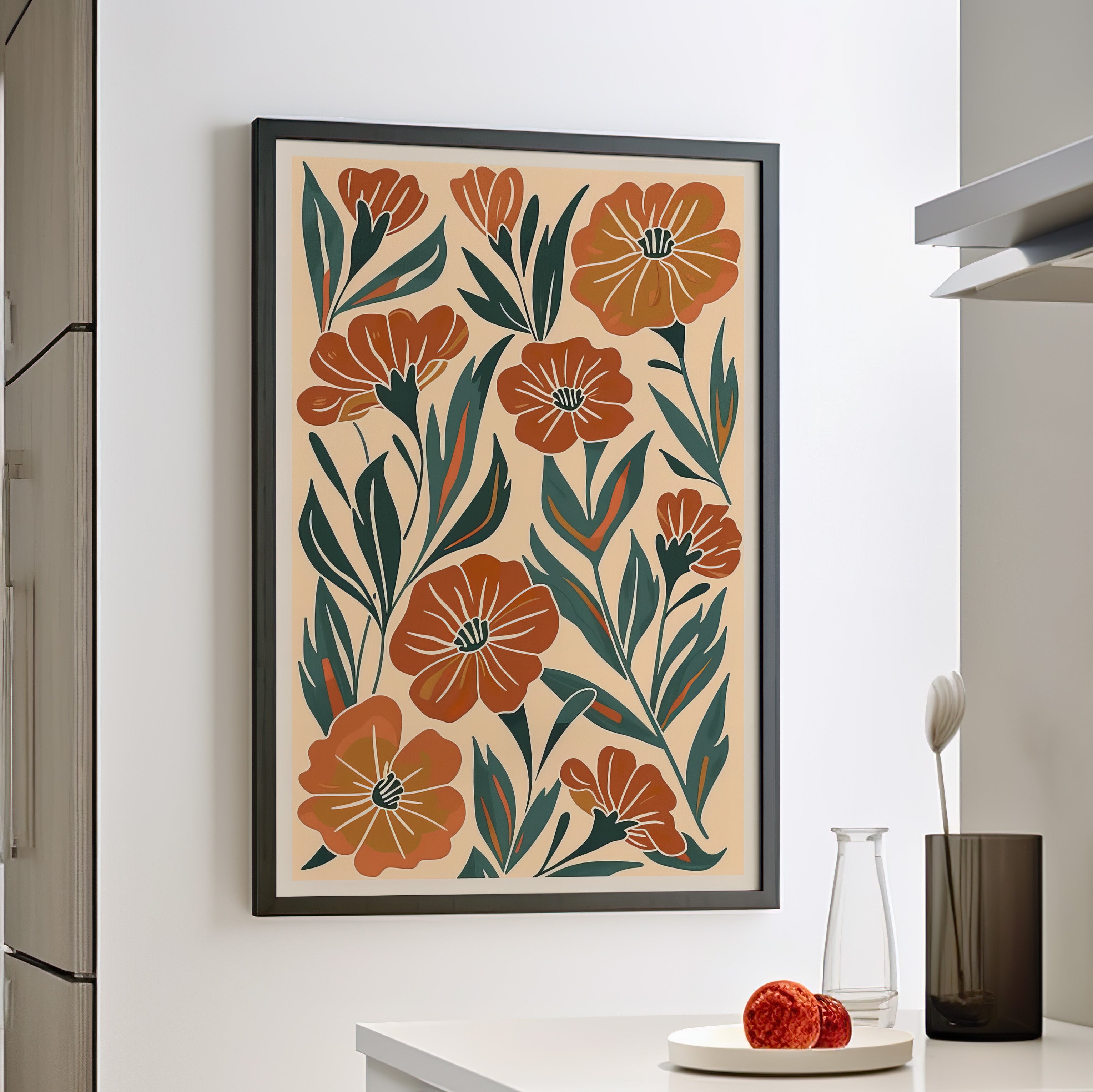 Framed Paper Print - Burnt Orange Boho Blossoms