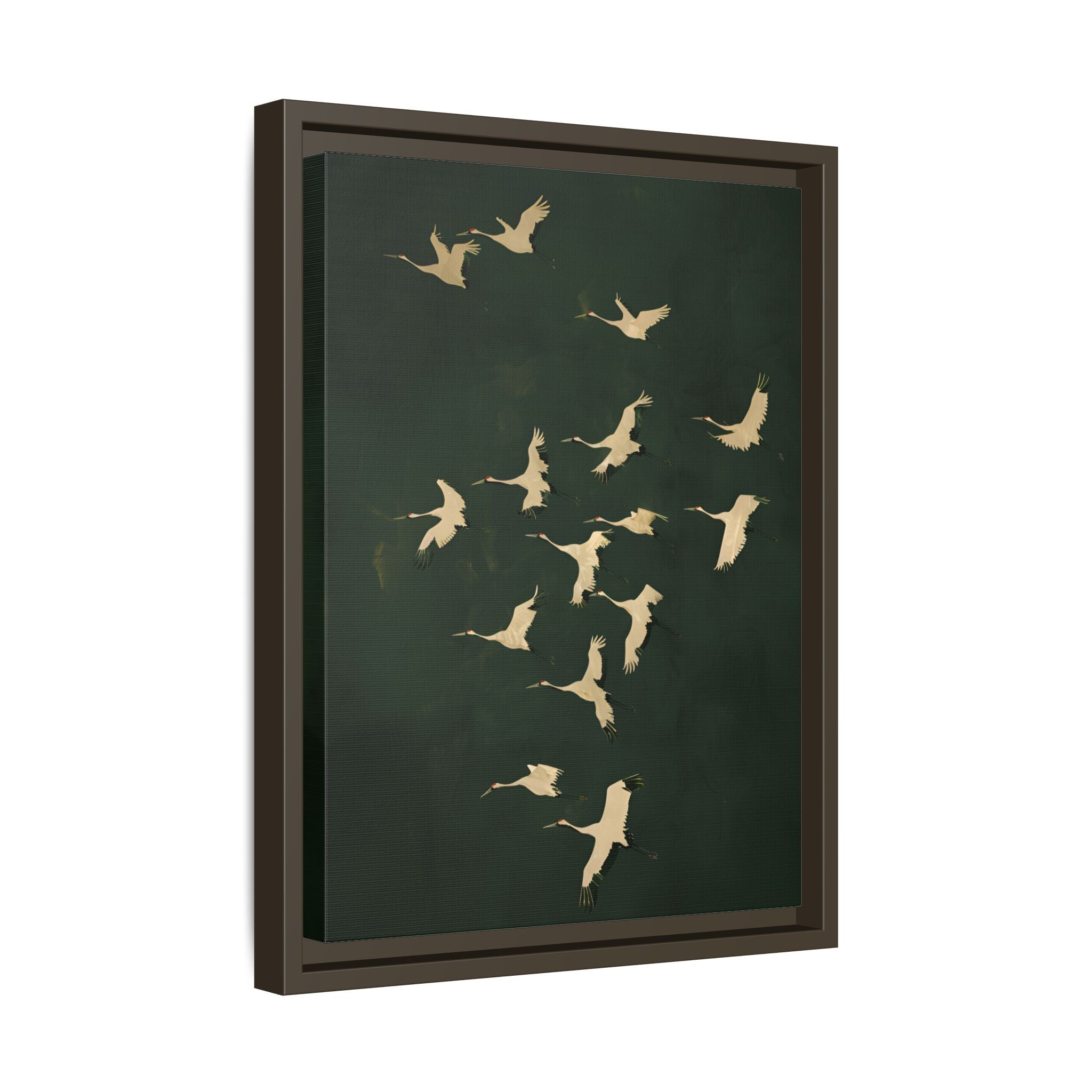 Framed Canvas - Emerald Sky Japanese Cranes