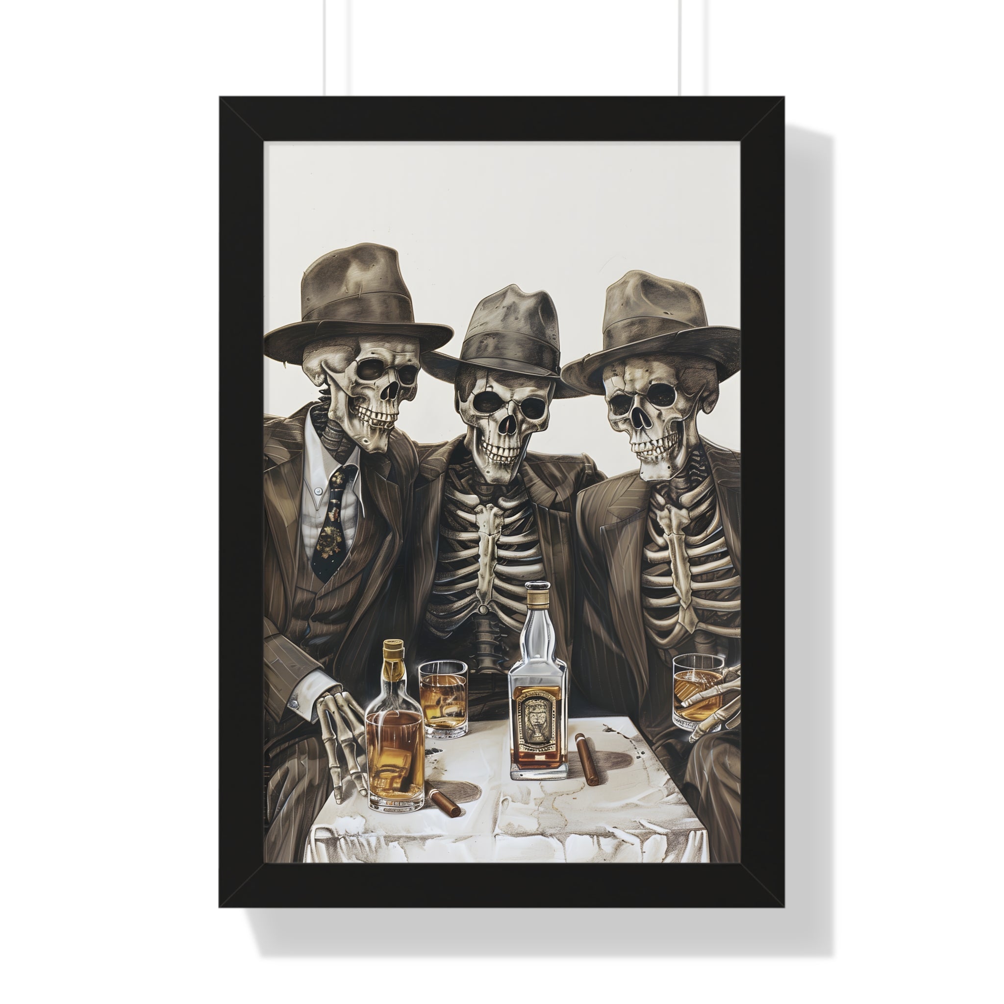 Framed Paper Print - Skeleton Whiskey Gentlemen
