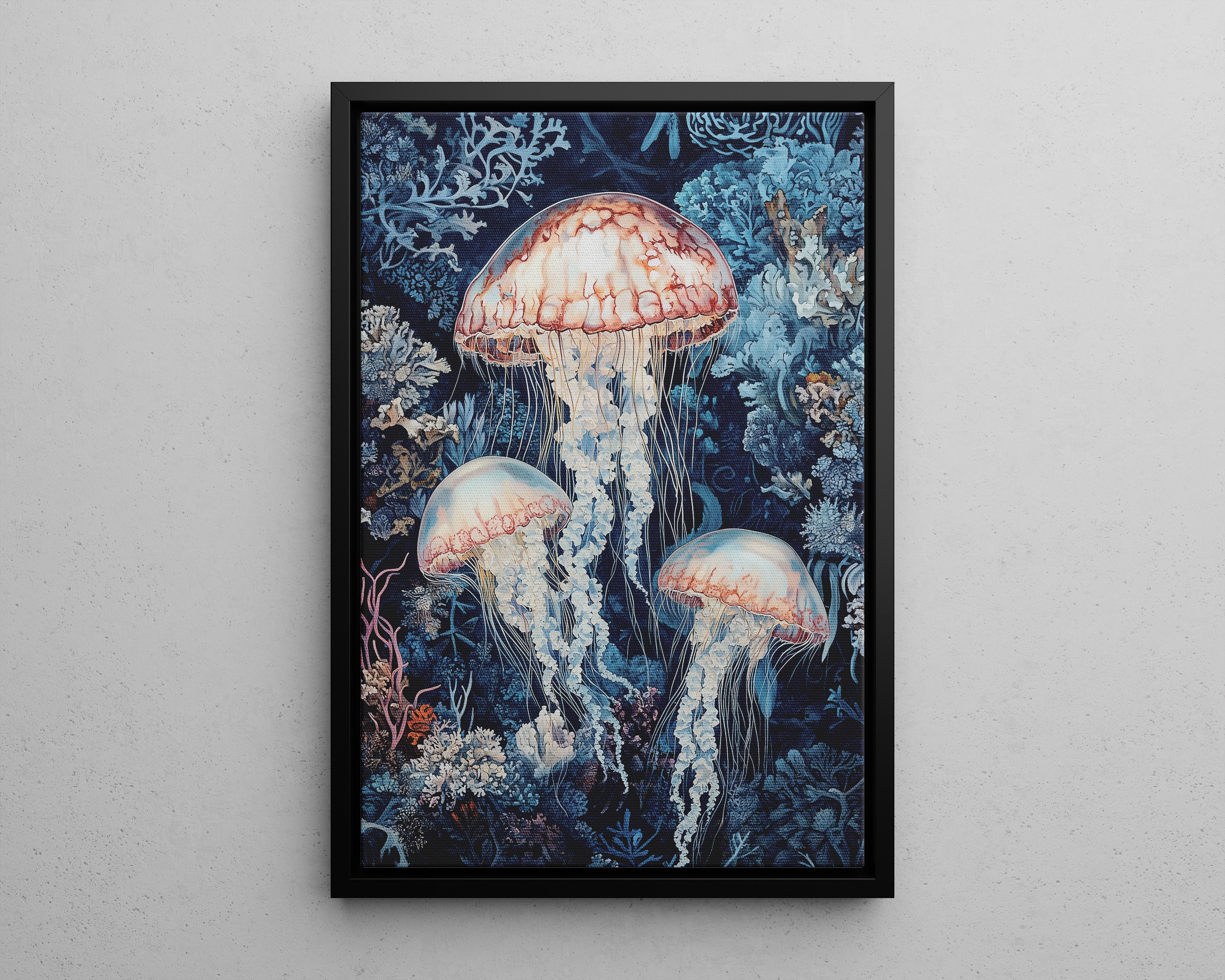 Framed Canvas - Ethereal Ocean Jellyfish