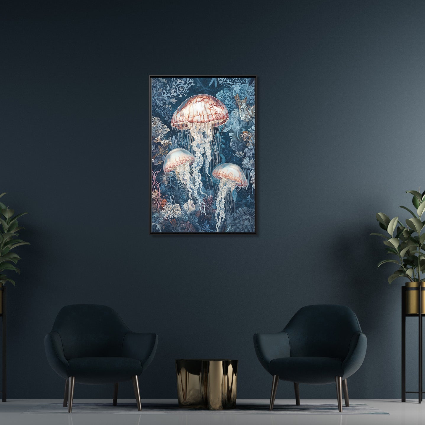 Framed Canvas - Ethereal Ocean Jellyfish