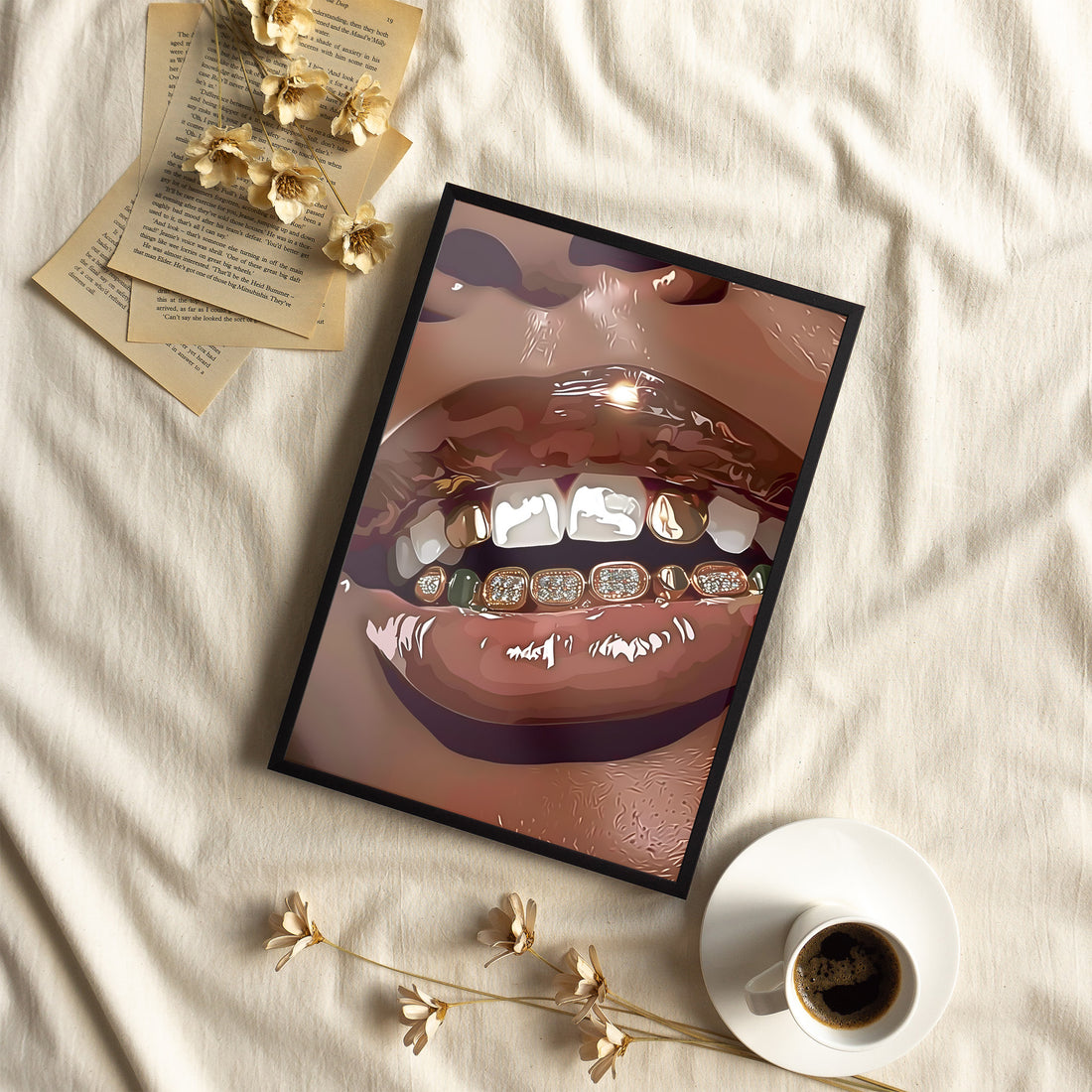 Framed Paper Print - Golden Grill Smile