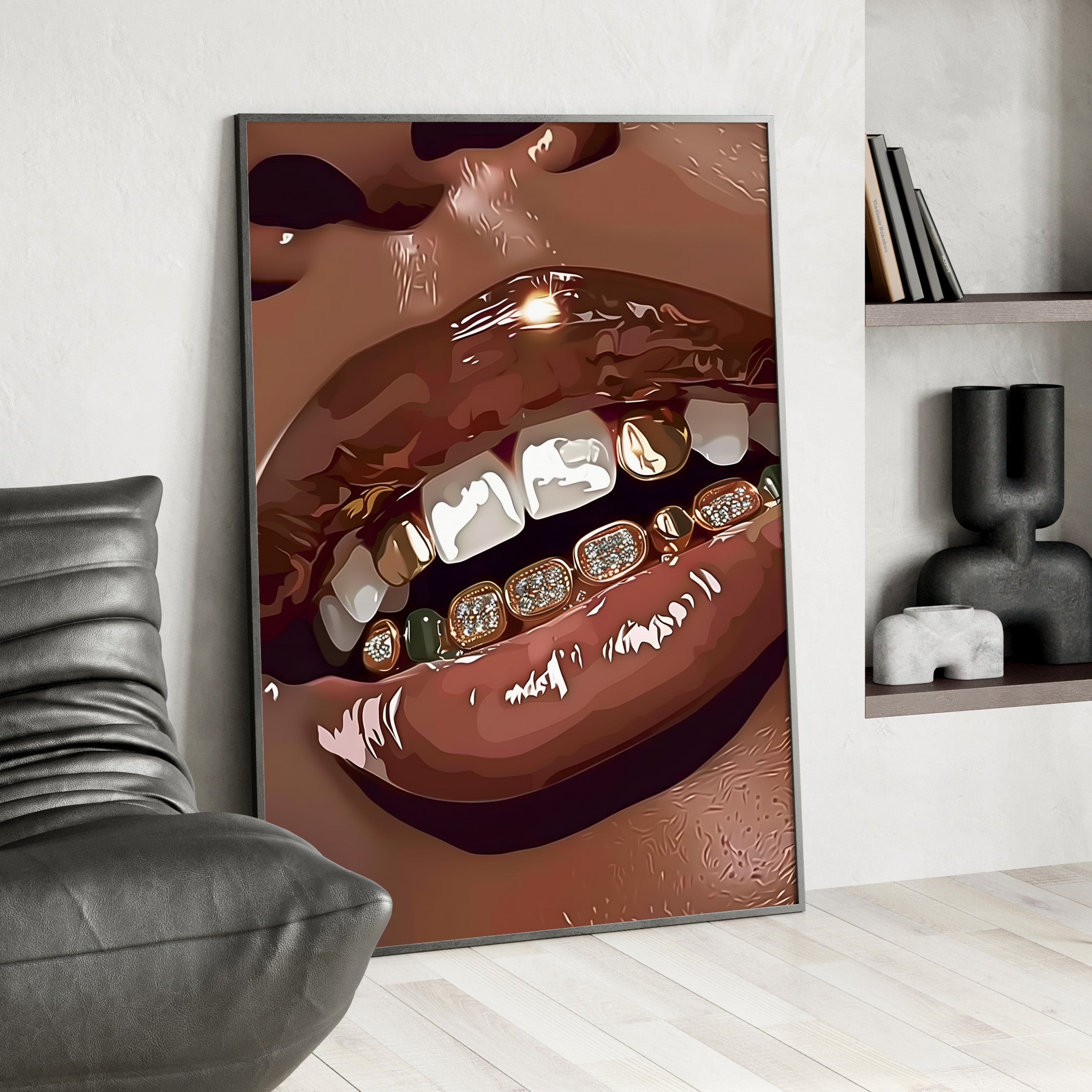 Framed Paper Print - Golden Grill Smile