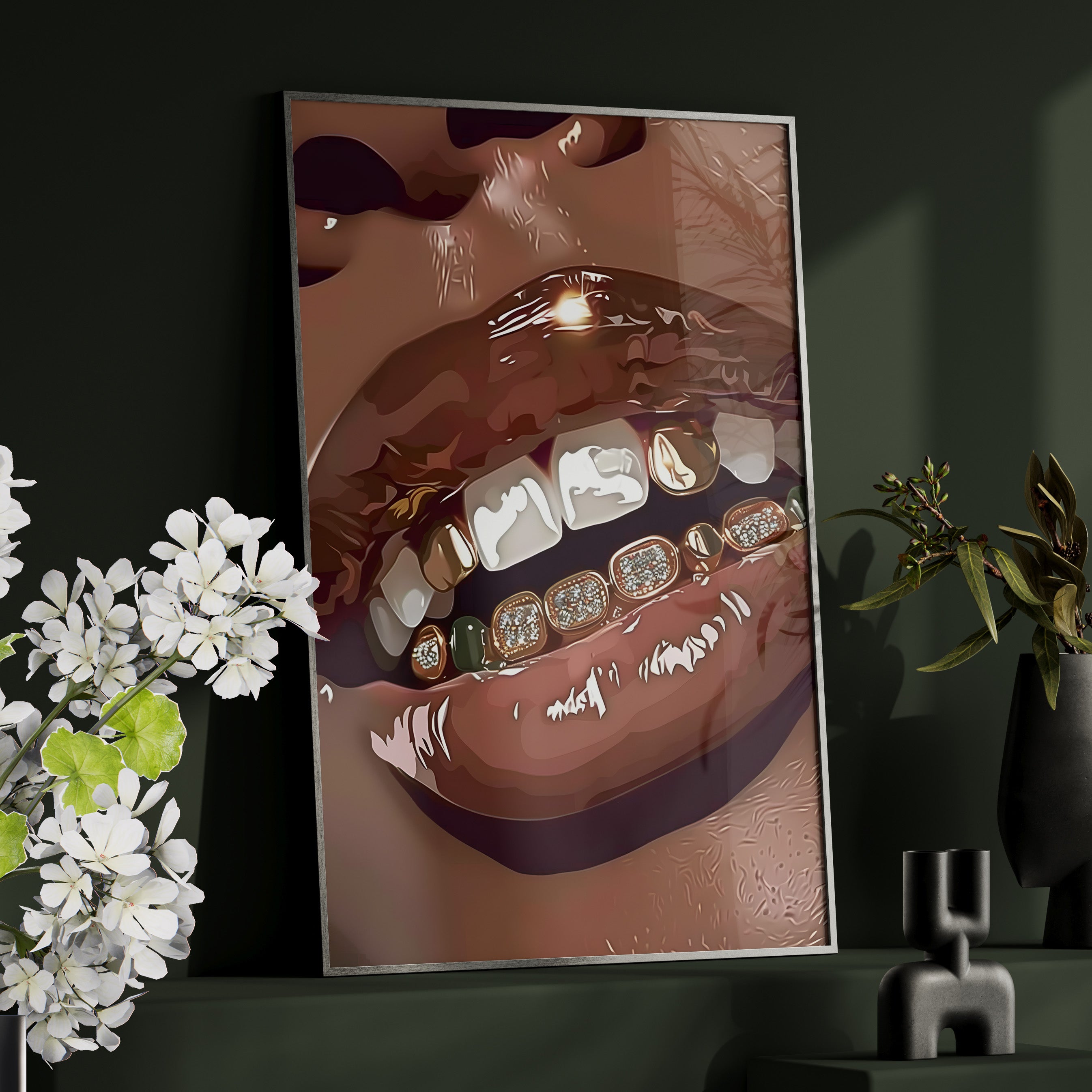 Framed Paper Print - Golden Grill Smile
