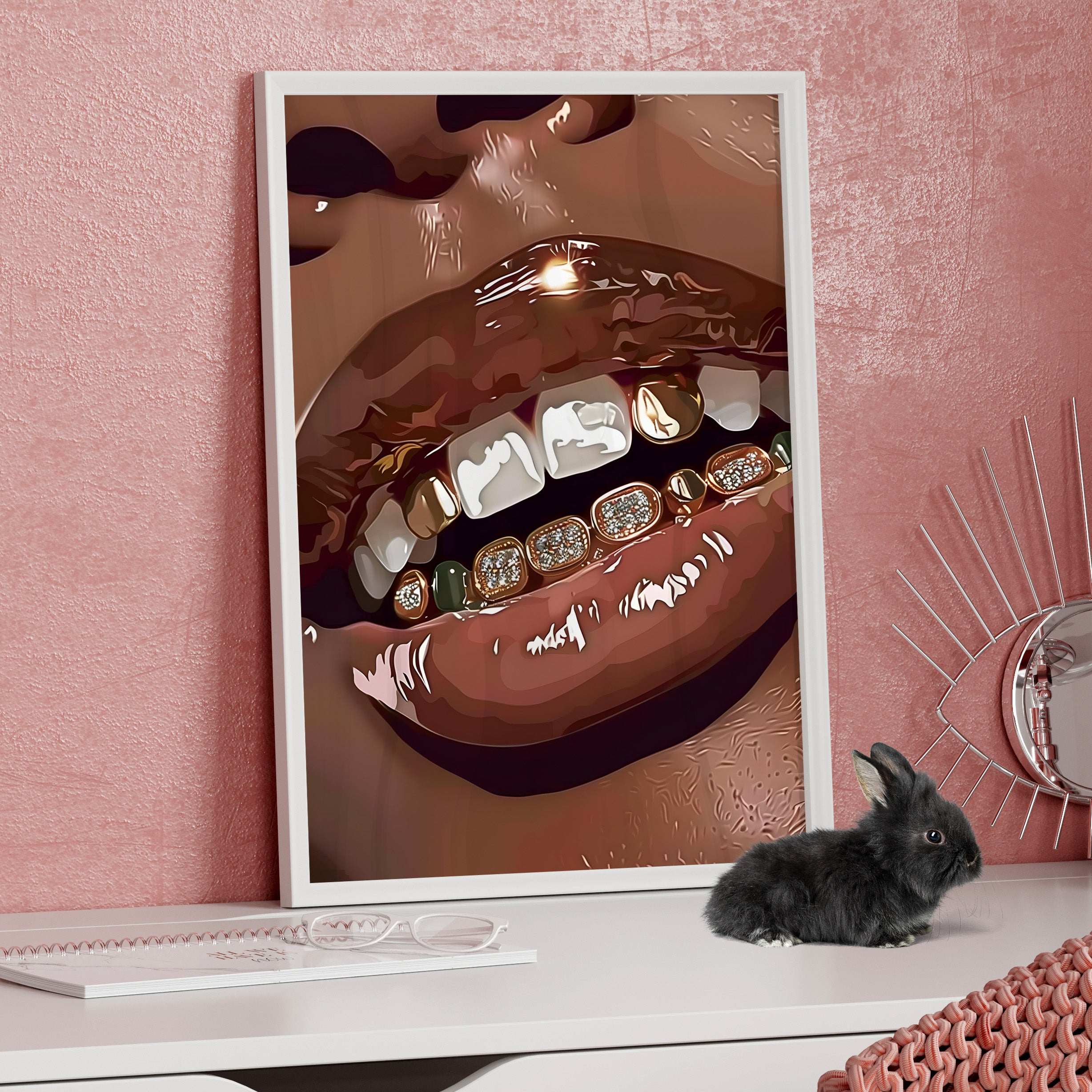 Framed Paper Print - Golden Grill Smile