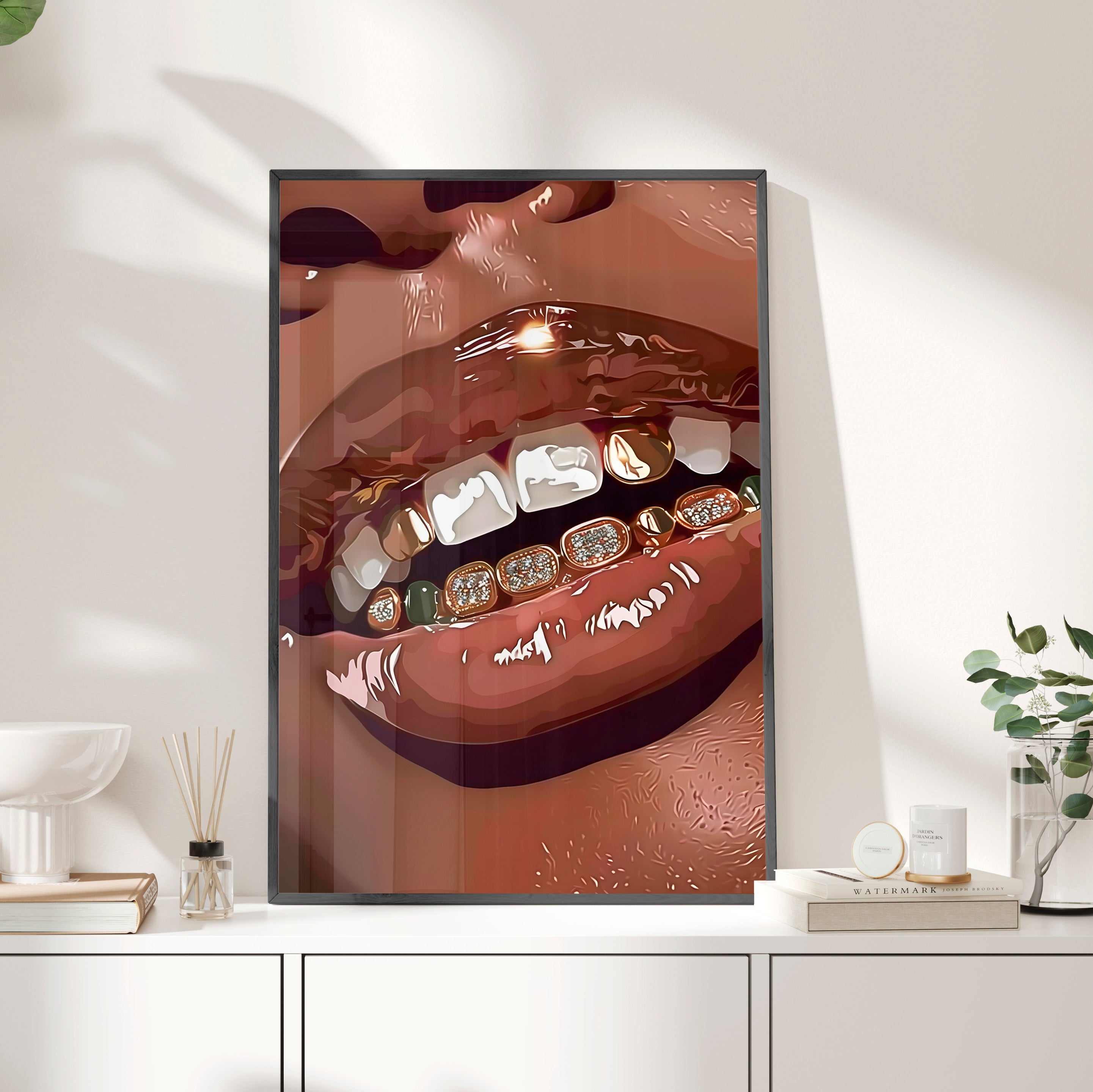 Framed Paper Print - Golden Grill Smile