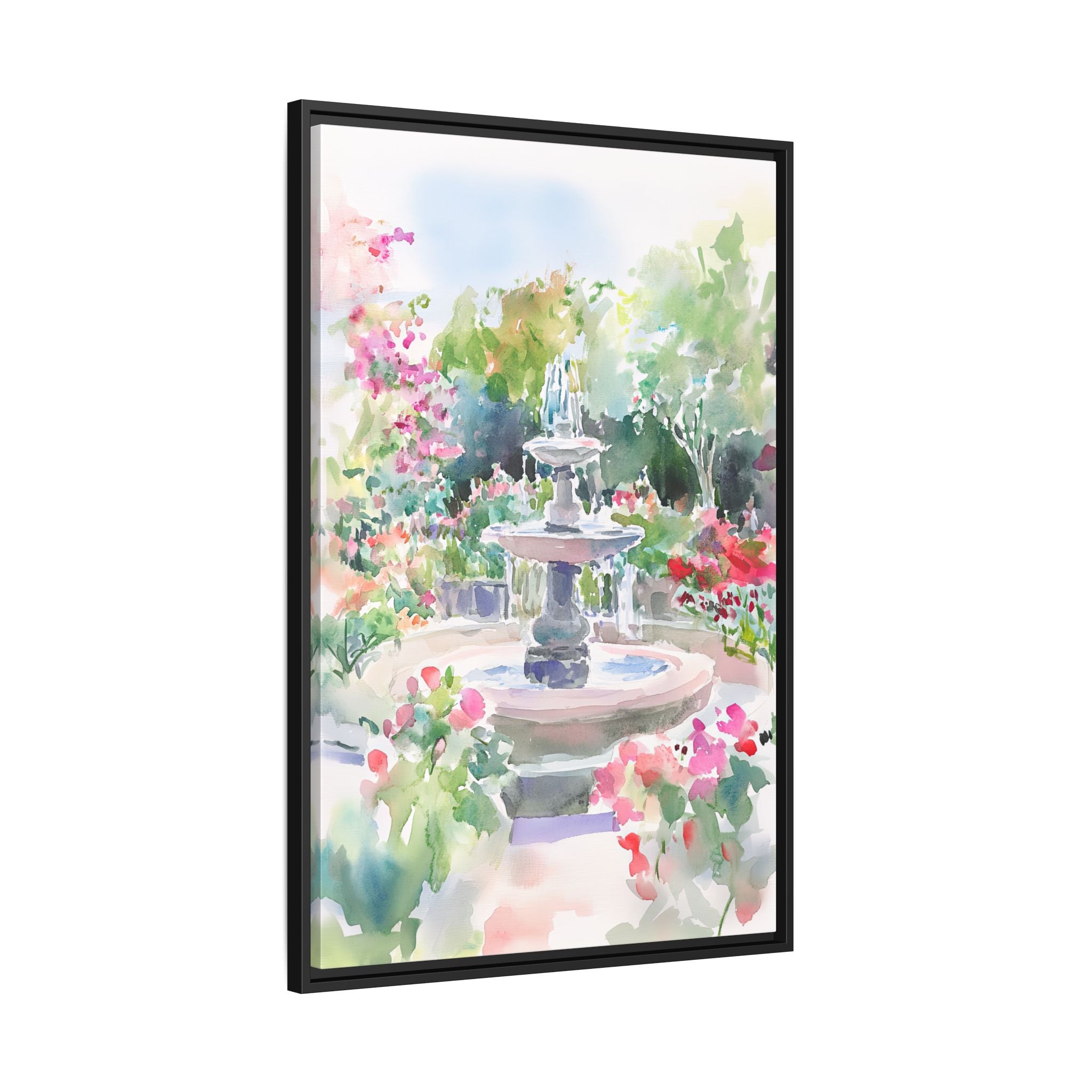 Framed Canvas - Charleston Garden Fountain View