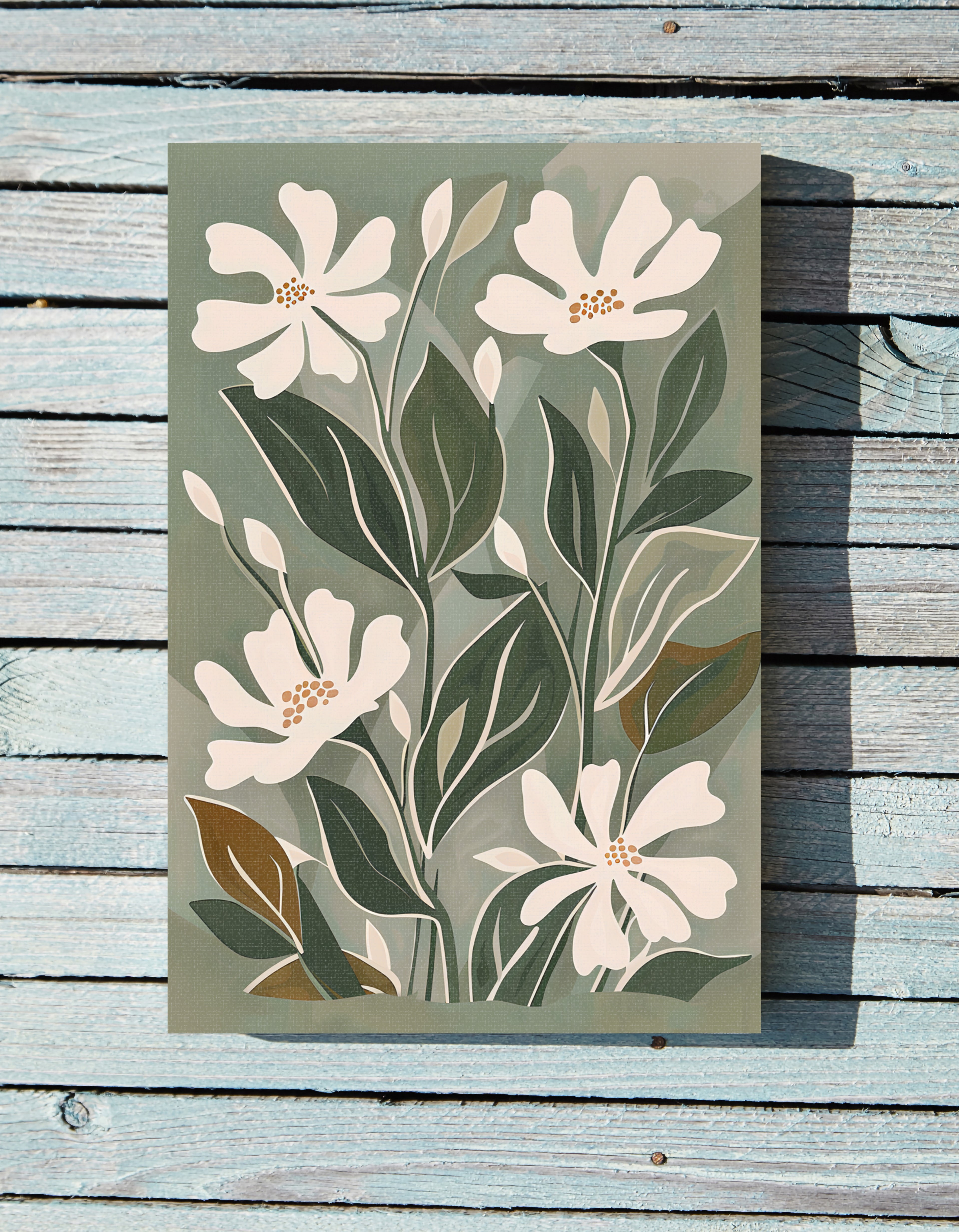 .75" Matte Canvas - Cream Blooms on Sage Leaves