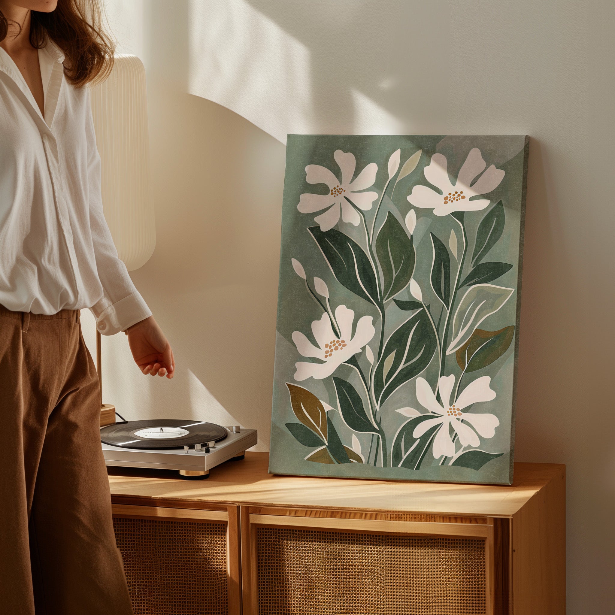 .75" Matte Canvas - Cream Blooms on Sage Leaves