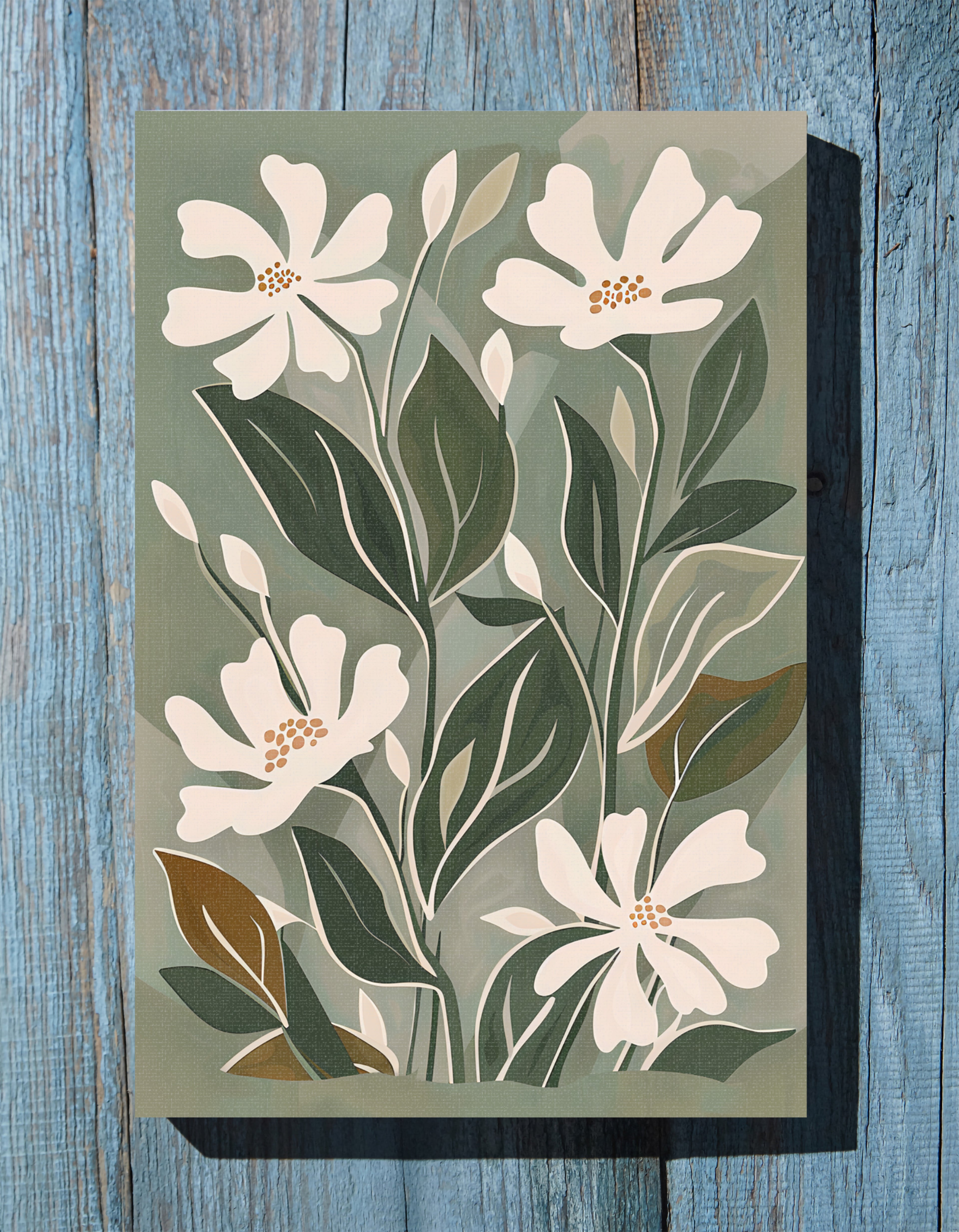 .75" Matte Canvas - Cream Blooms on Sage Leaves