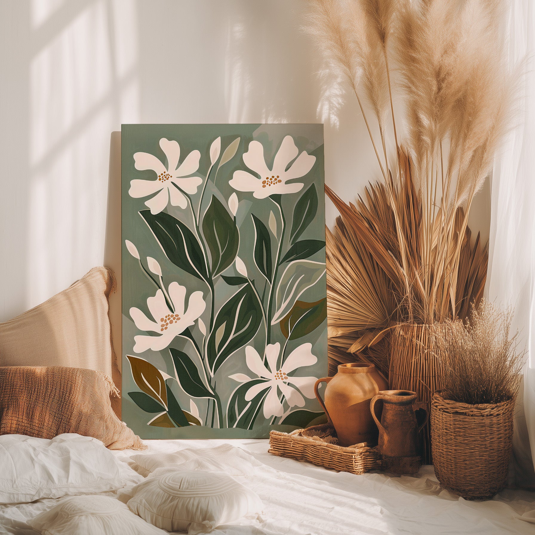 .75" Matte Canvas - Cream Blooms on Sage Leaves