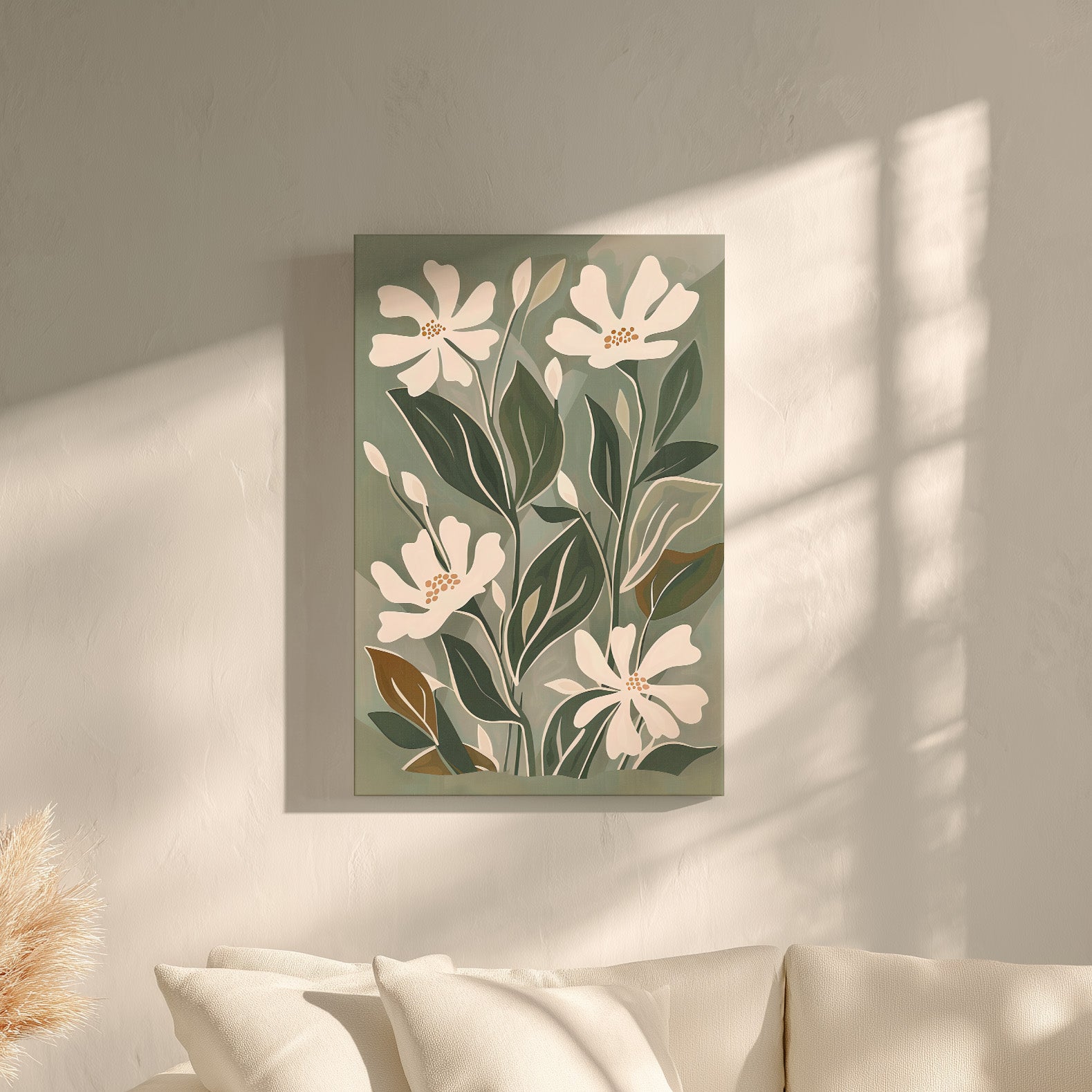 .75" Matte Canvas - Cream Blooms on Sage Leaves