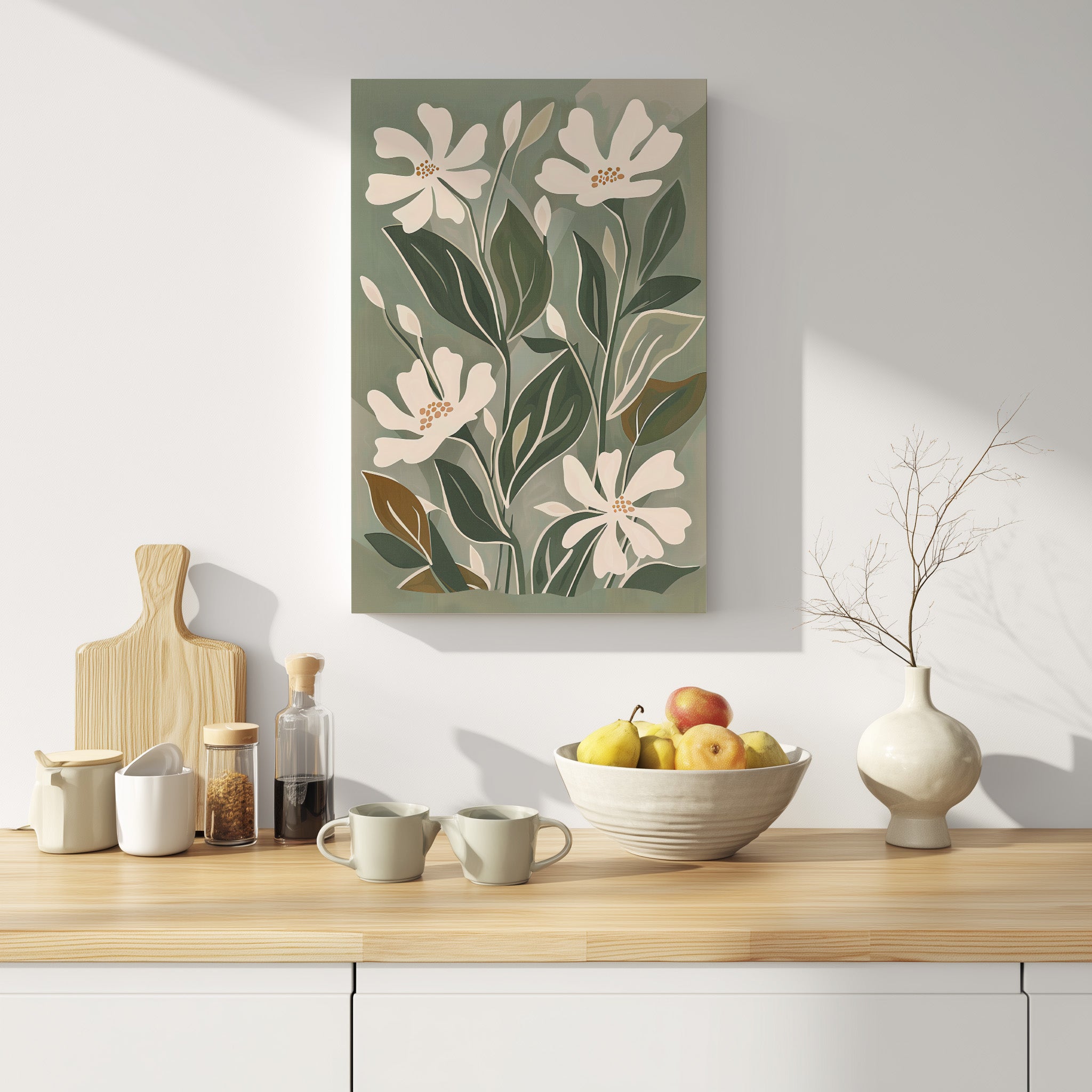 .75" Matte Canvas - Cream Blooms on Sage Leaves