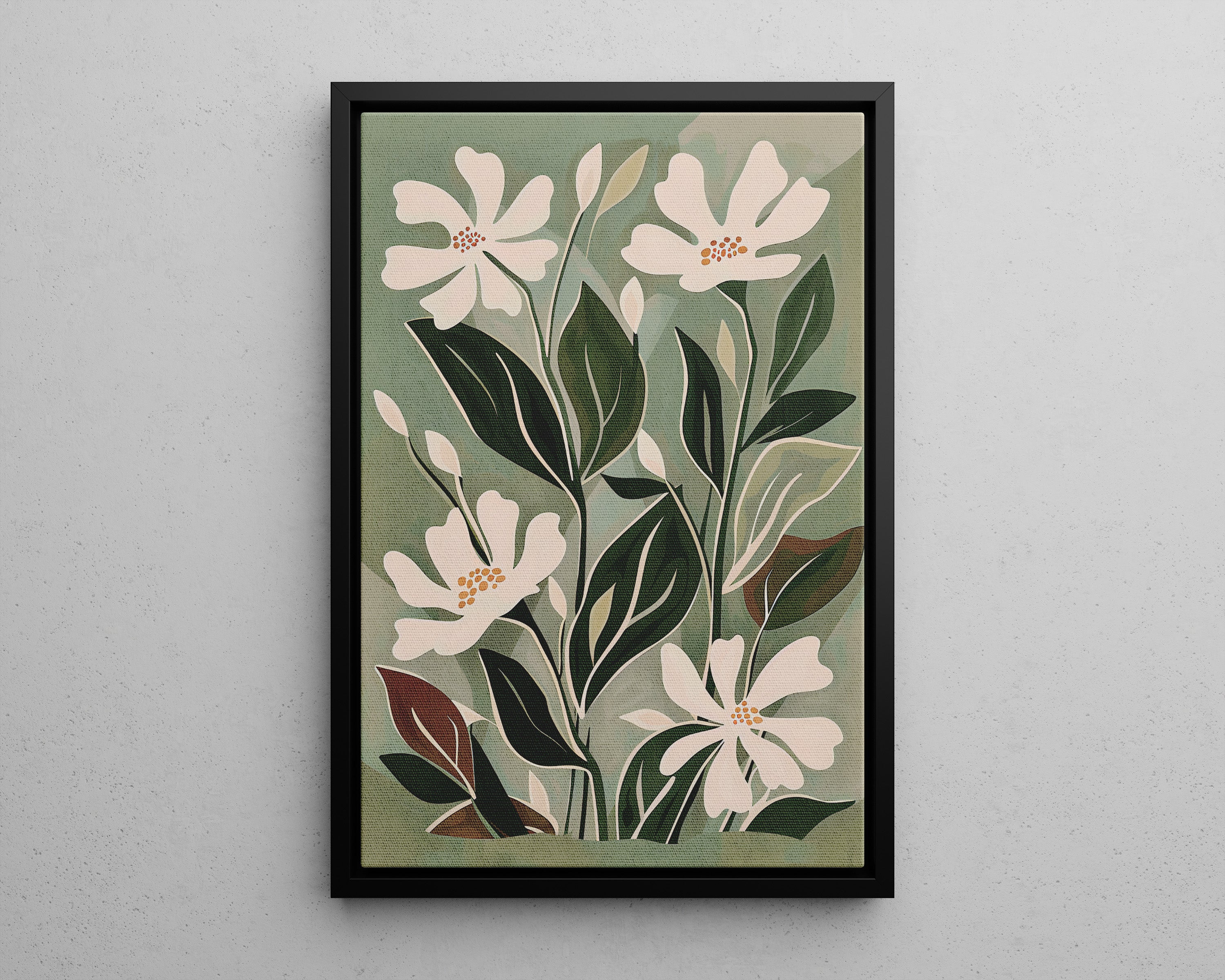 Framed Canvas - Cream Blooms on Sage Leaves