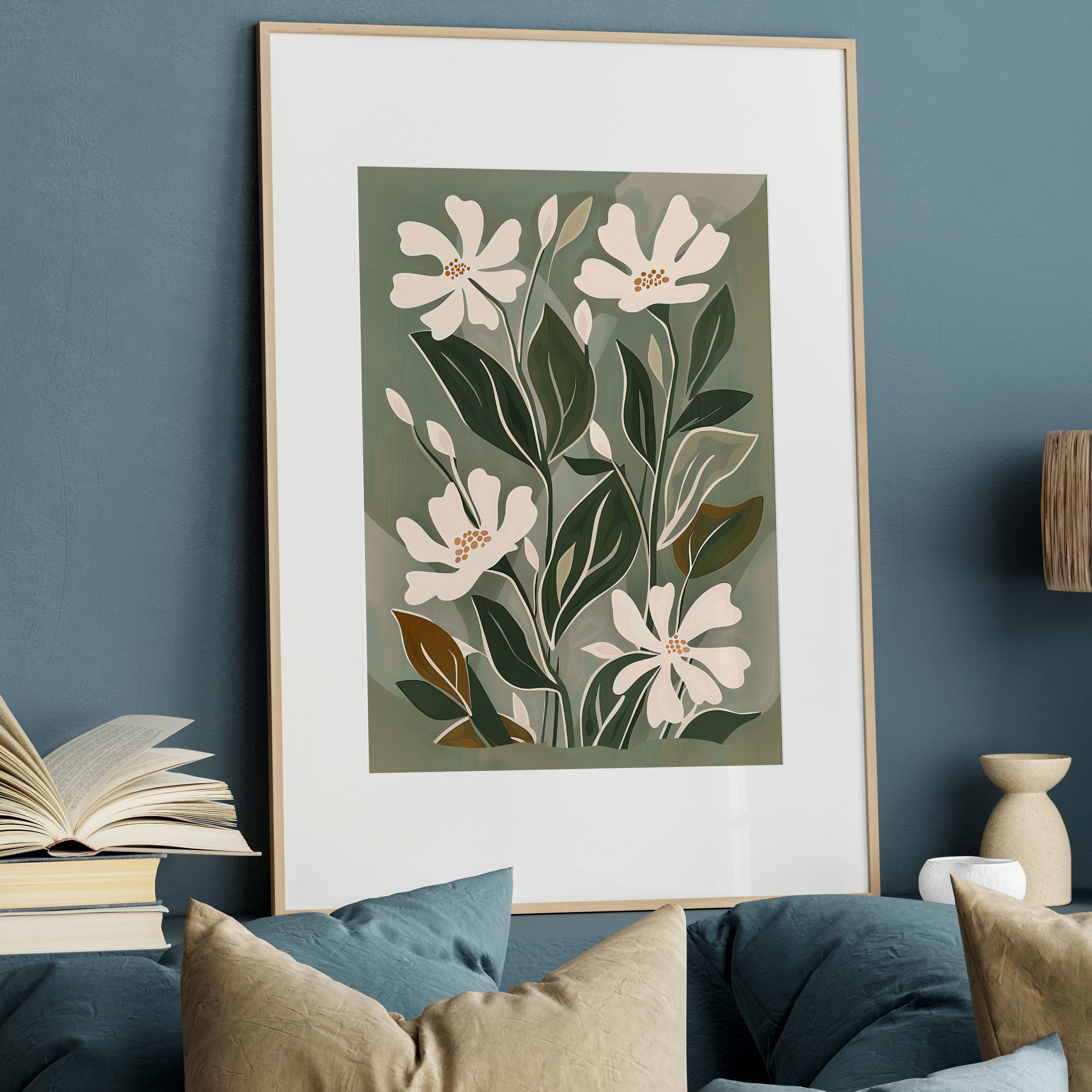 Cream Blooms on Sage Leaves