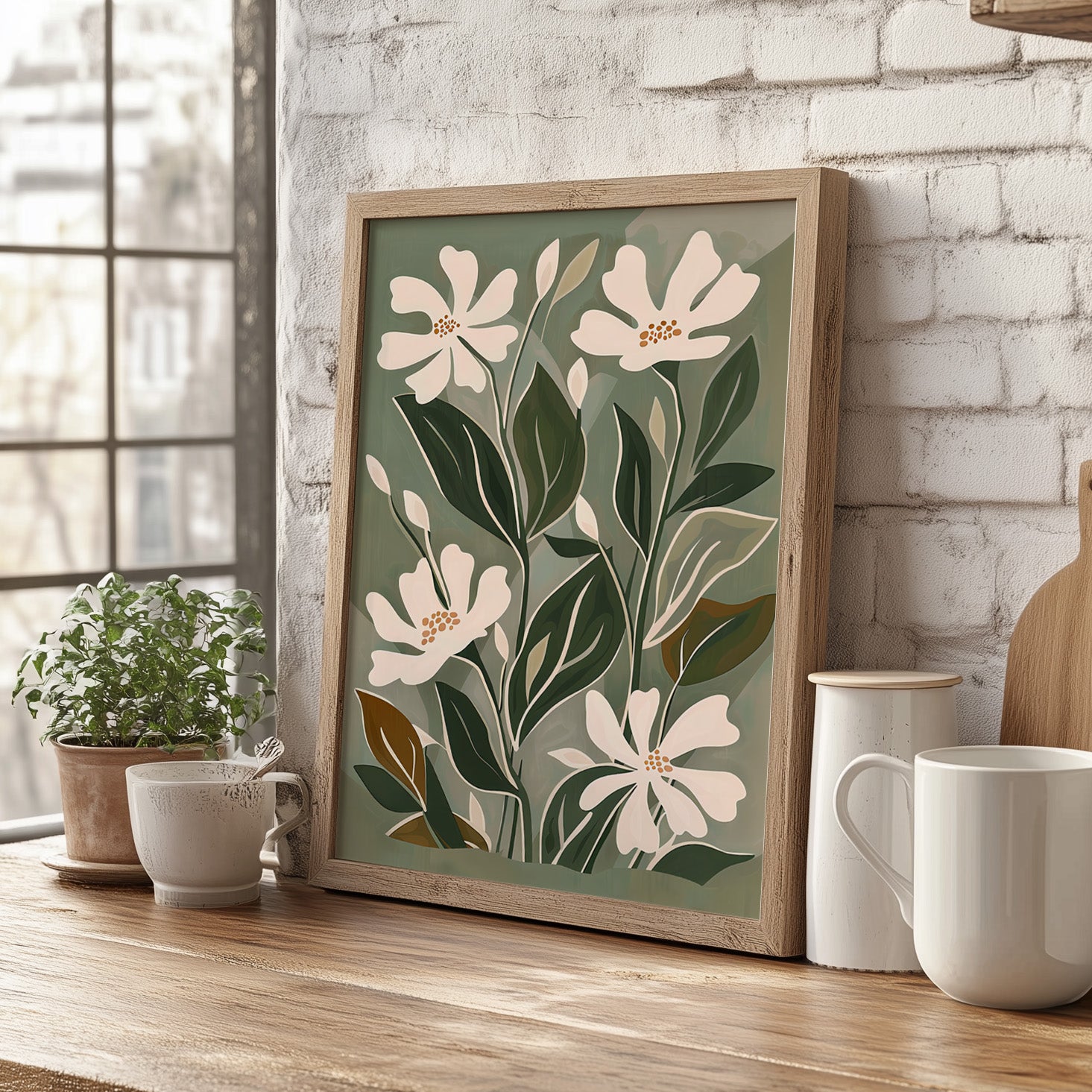 Cream Blooms on Sage Leaves
