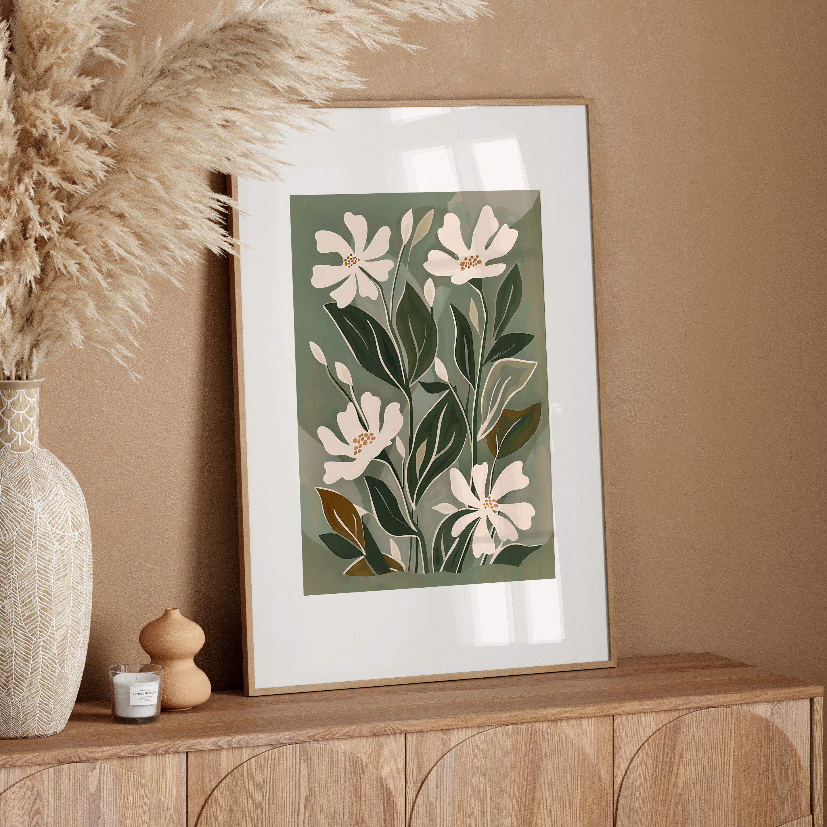 Cream Blooms on Sage Leaves