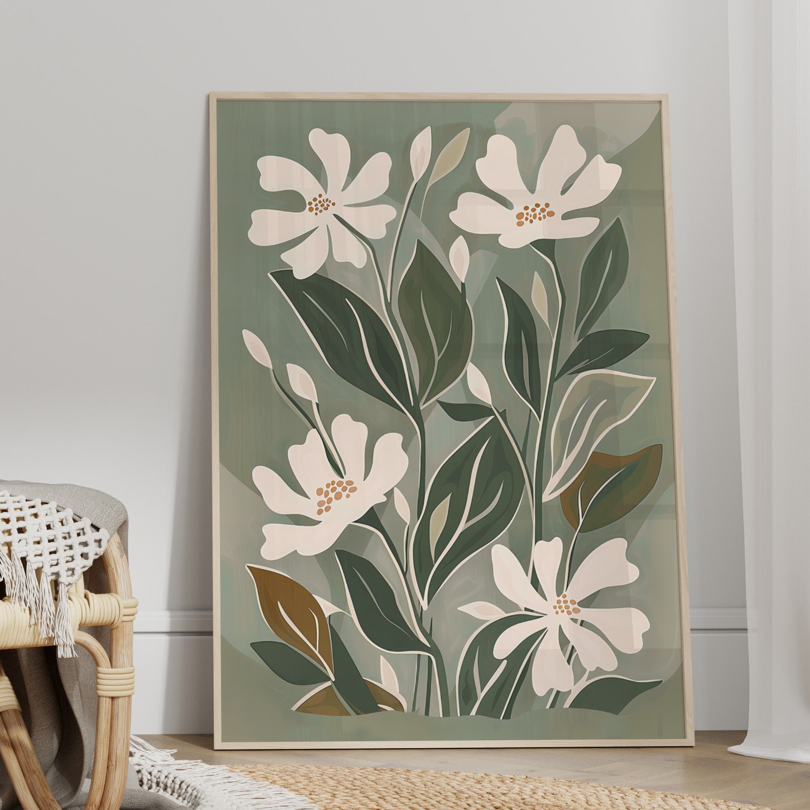 Cream Blooms on Sage Leaves