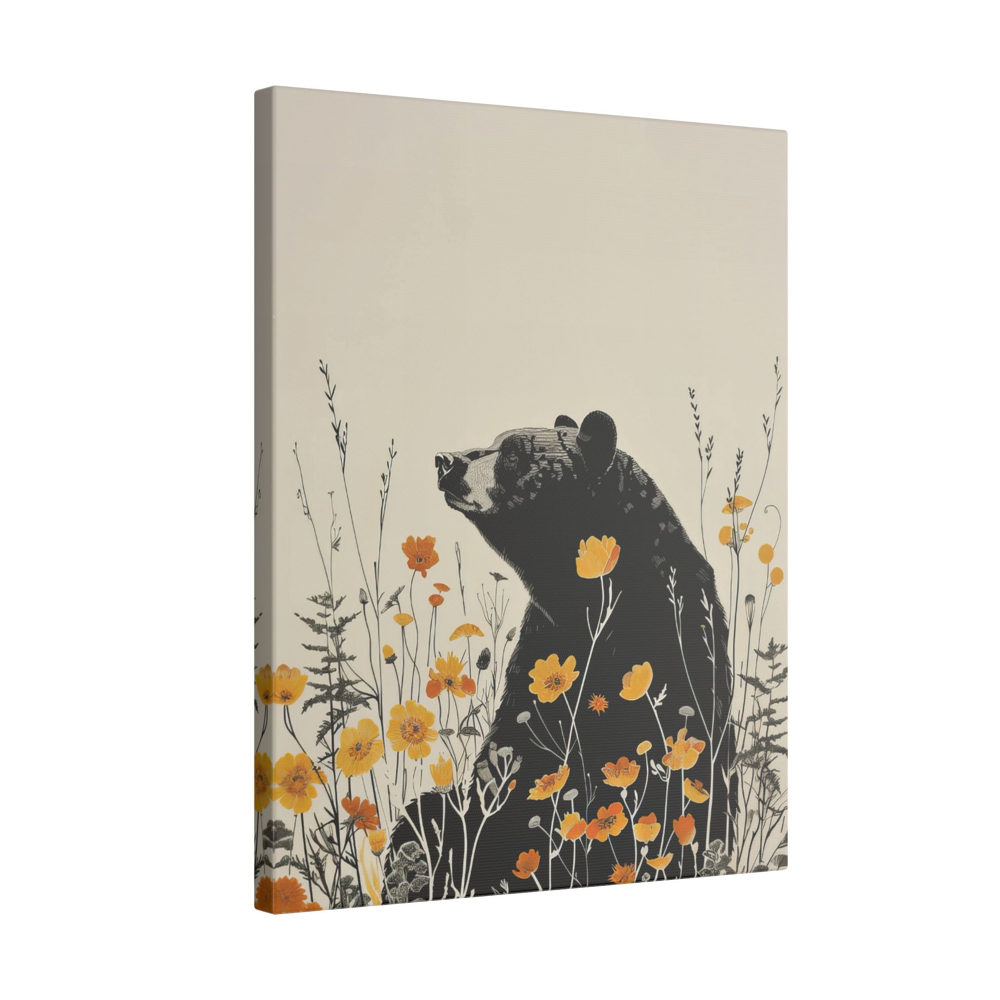.75" Matte Canvas - Black Bear in Wildflowers