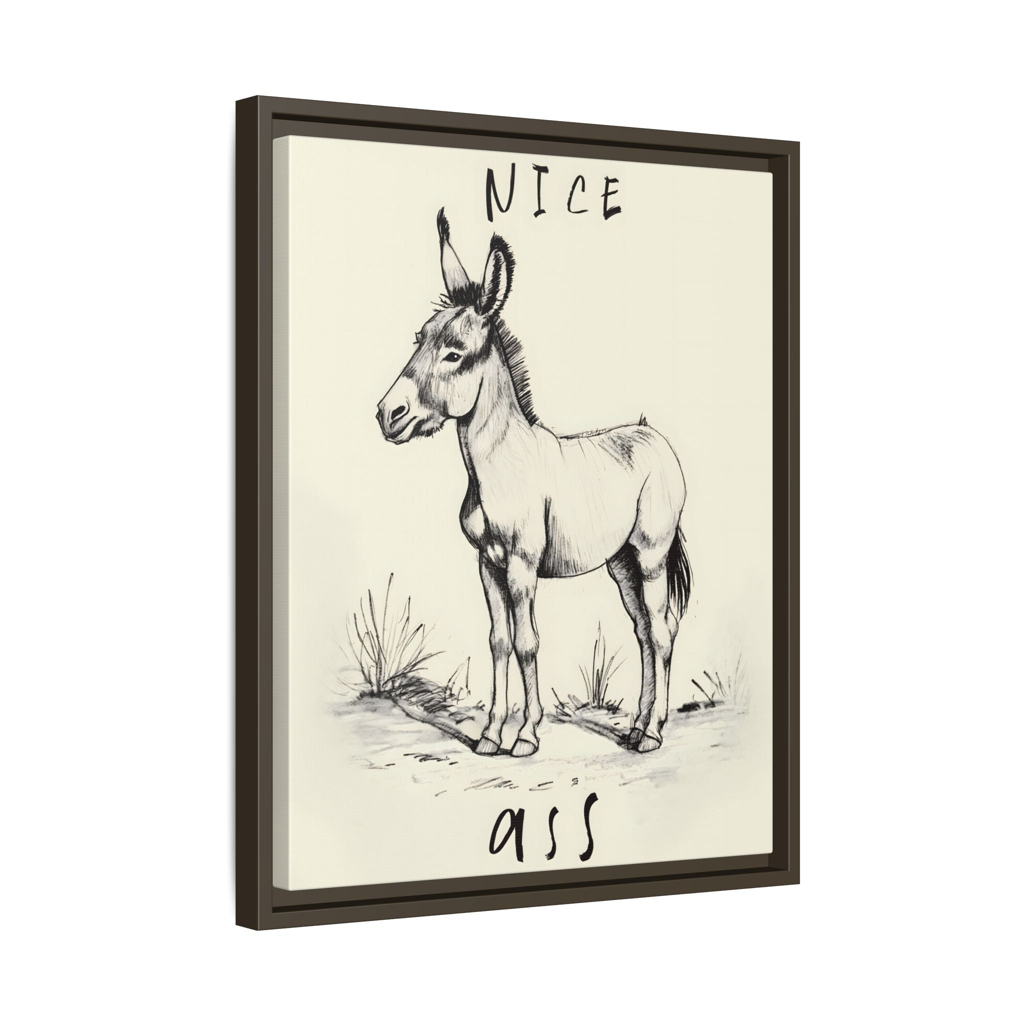 Framed Canvas - Donkey Line Art Humor