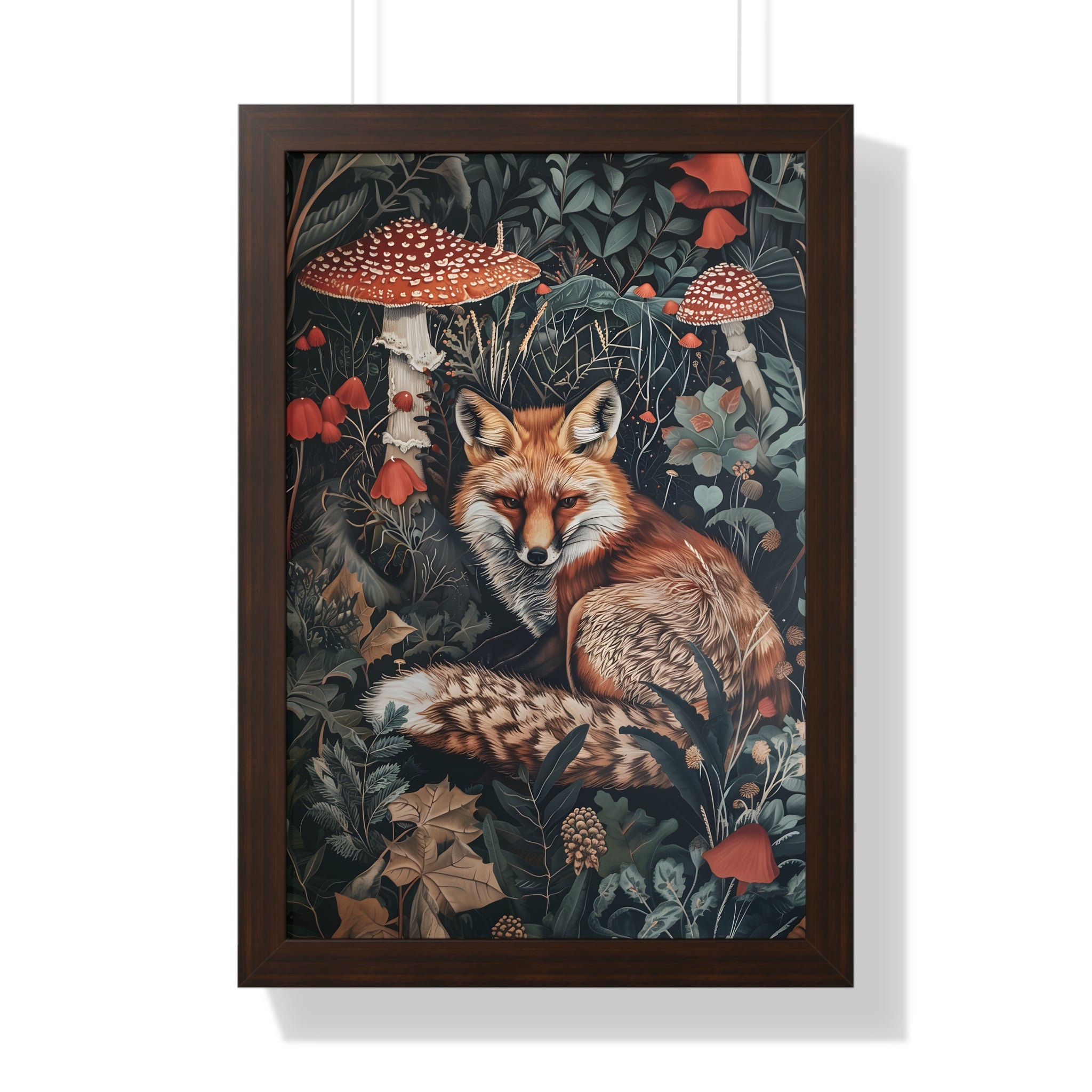 Framed Paper Print - Forest Fox with Mushrooms