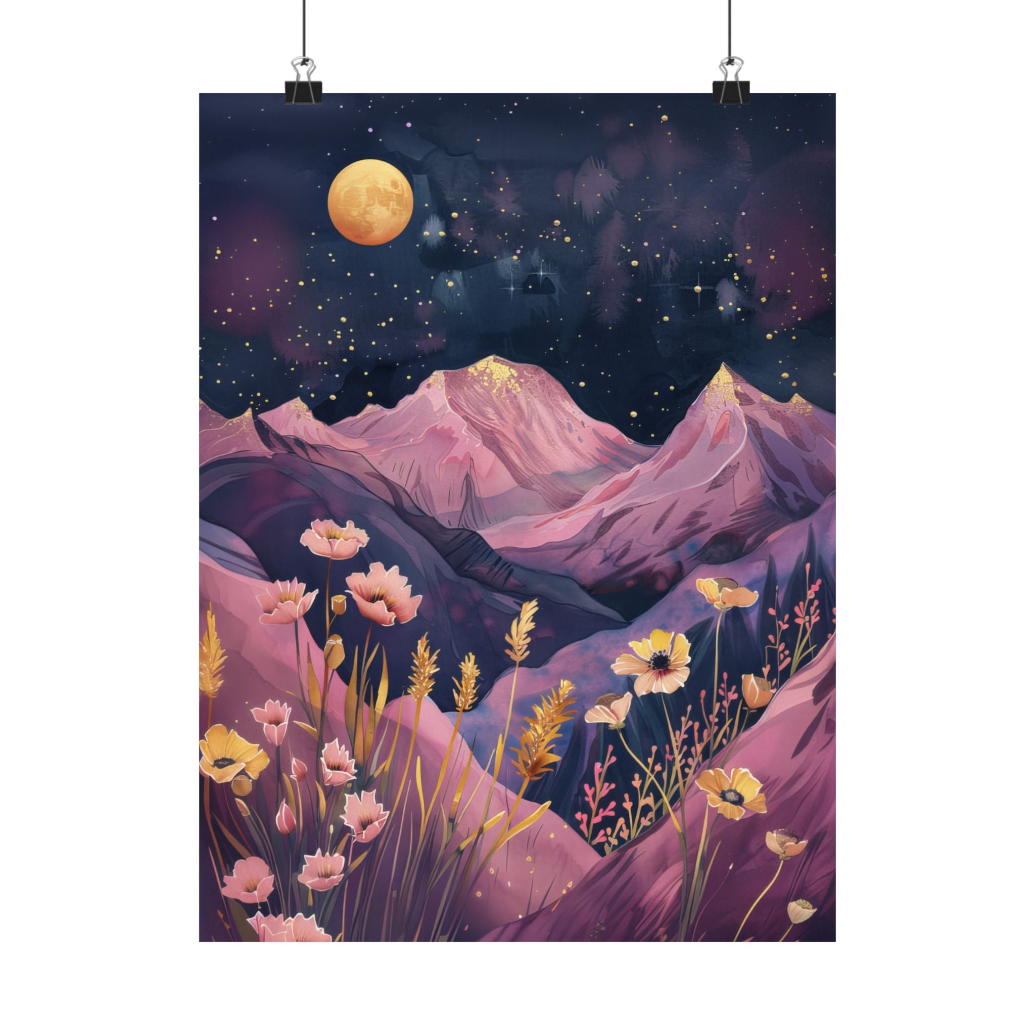 Golden Moon Over Lavender Peaks