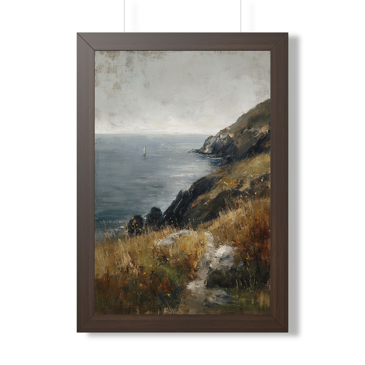 Framed Paper Print - Cliffside Sailboat Seascape