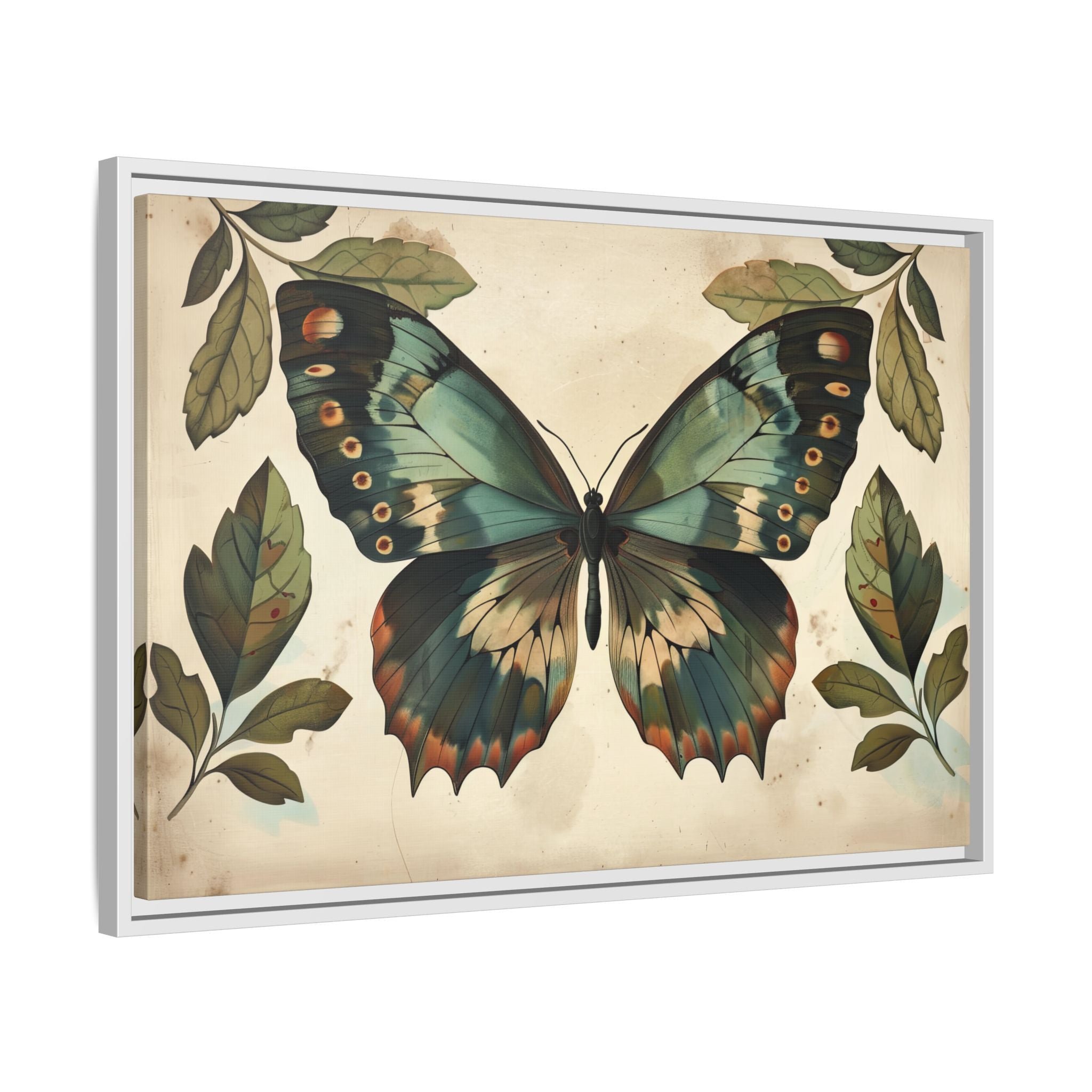 Framed Canvas - Vintage Iridescent Butterfly Bloom