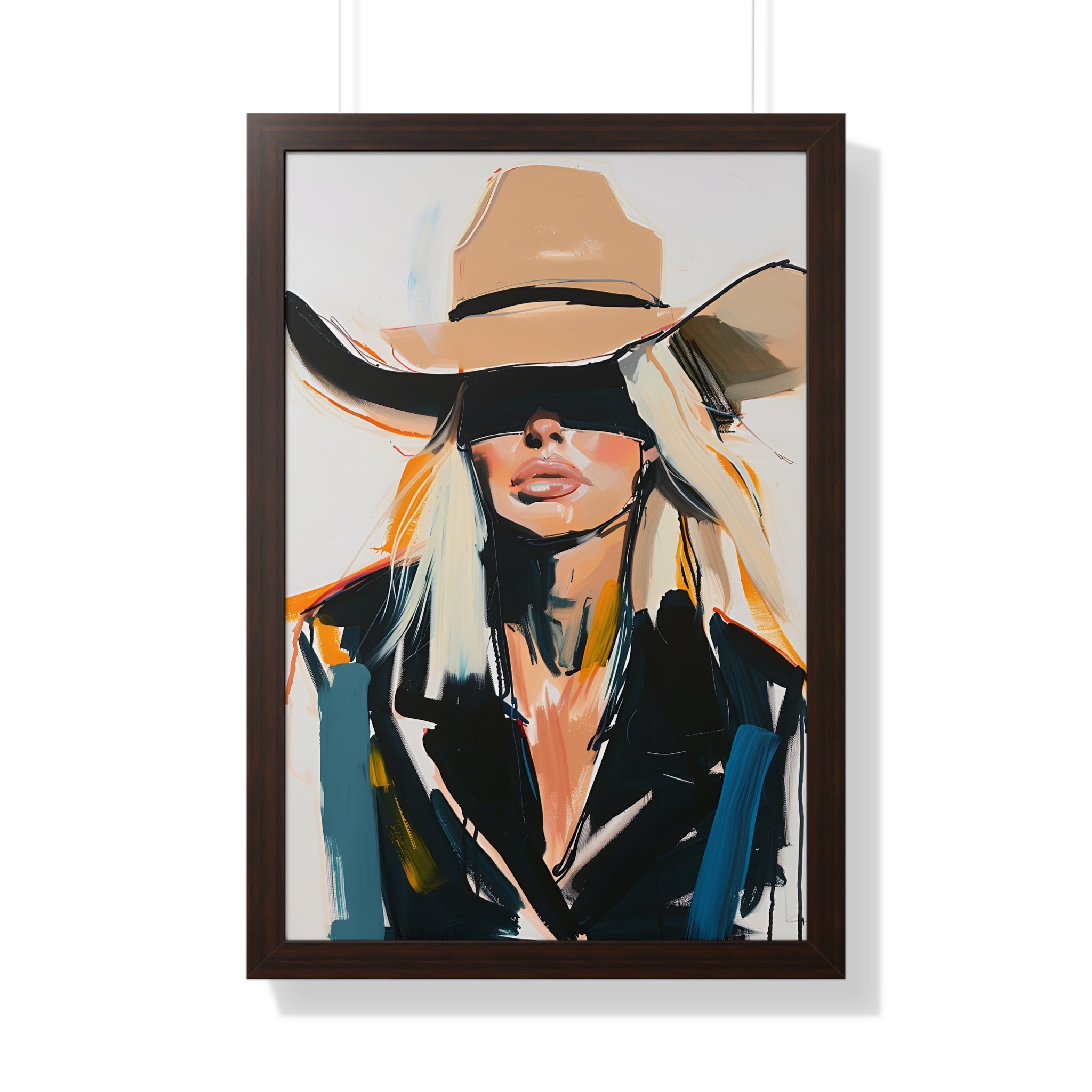 Framed Paper Print - Blindfolded Cowgirl Charm