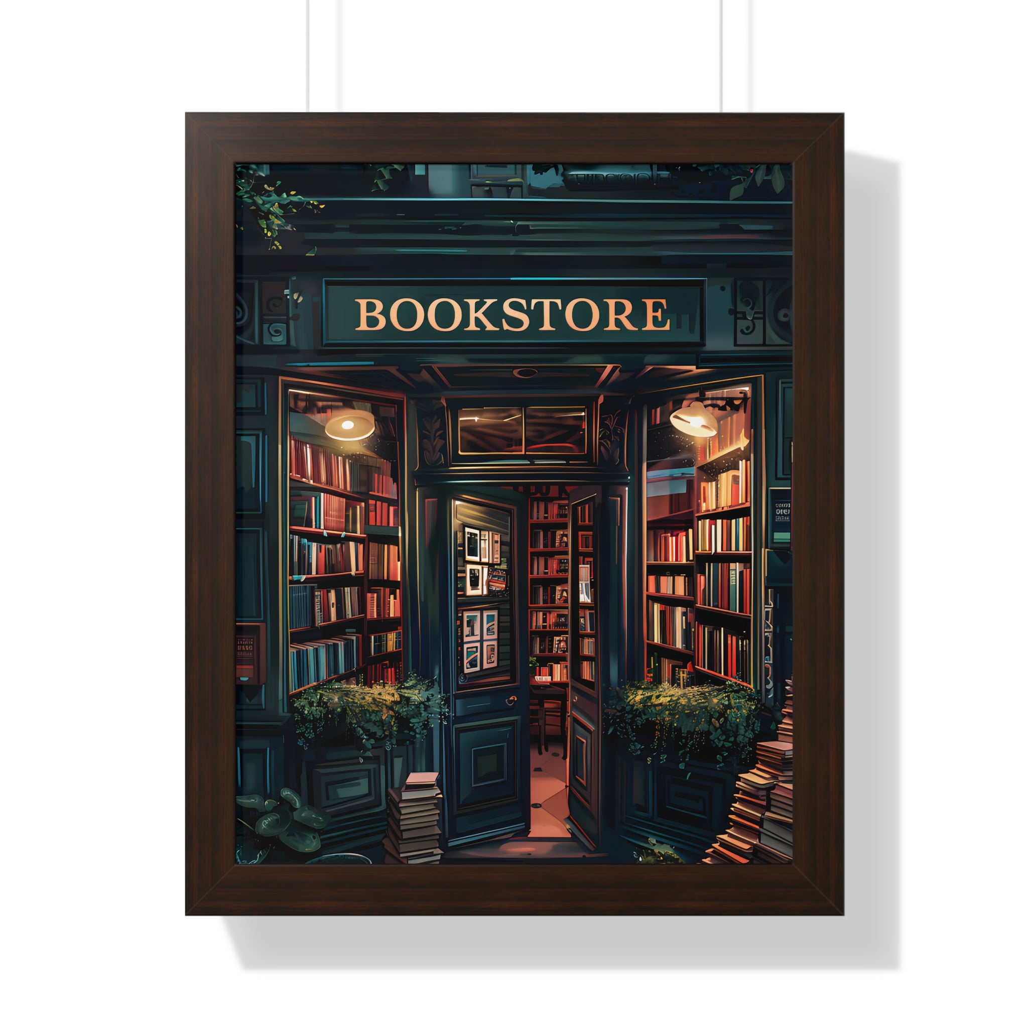 Framed Paper Print - Midnight Bookstore Glow