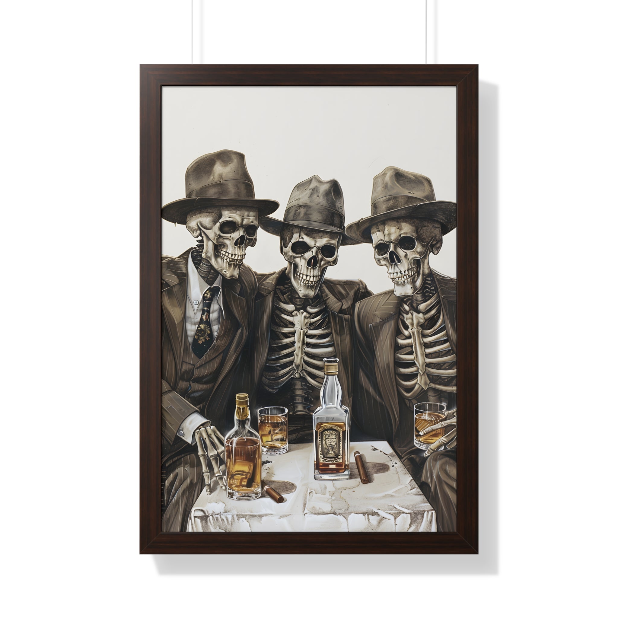 Framed Paper Print - Skeleton Whiskey Gentlemen