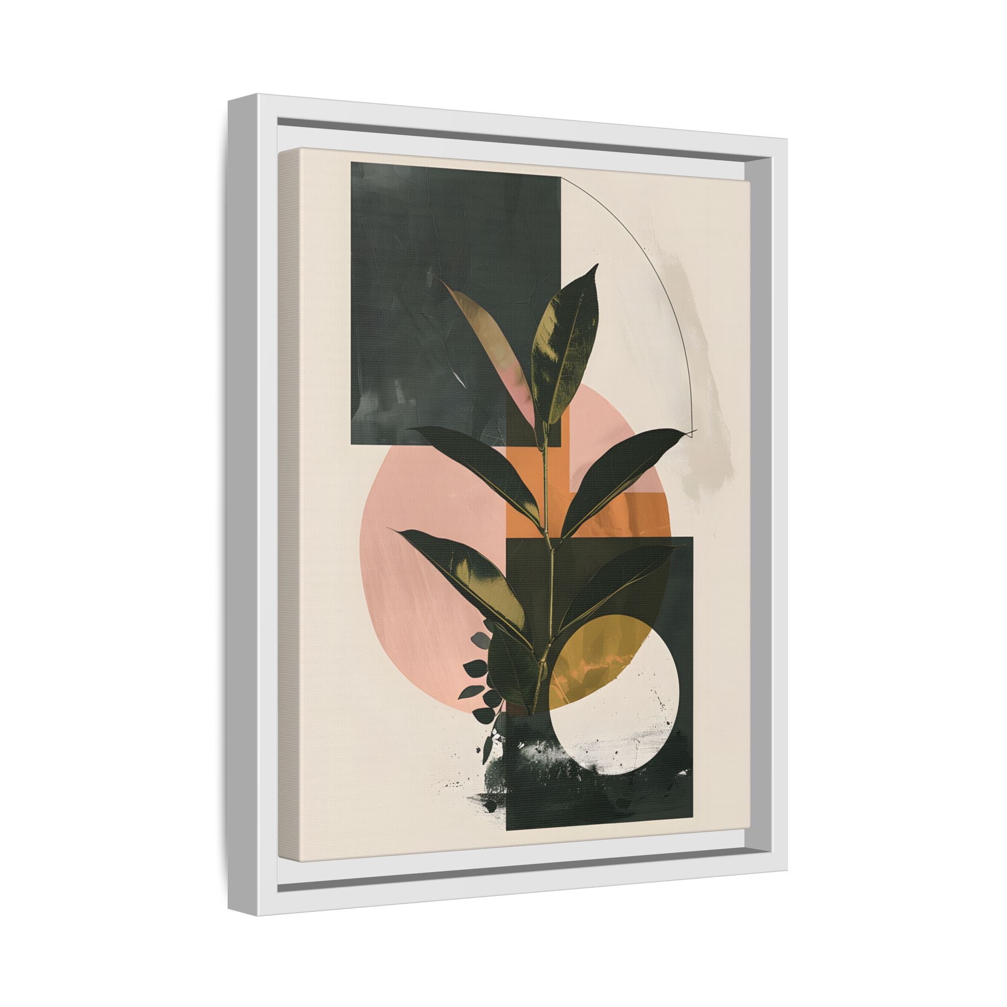 Framed Canvas - Blush Geometry Leafscape