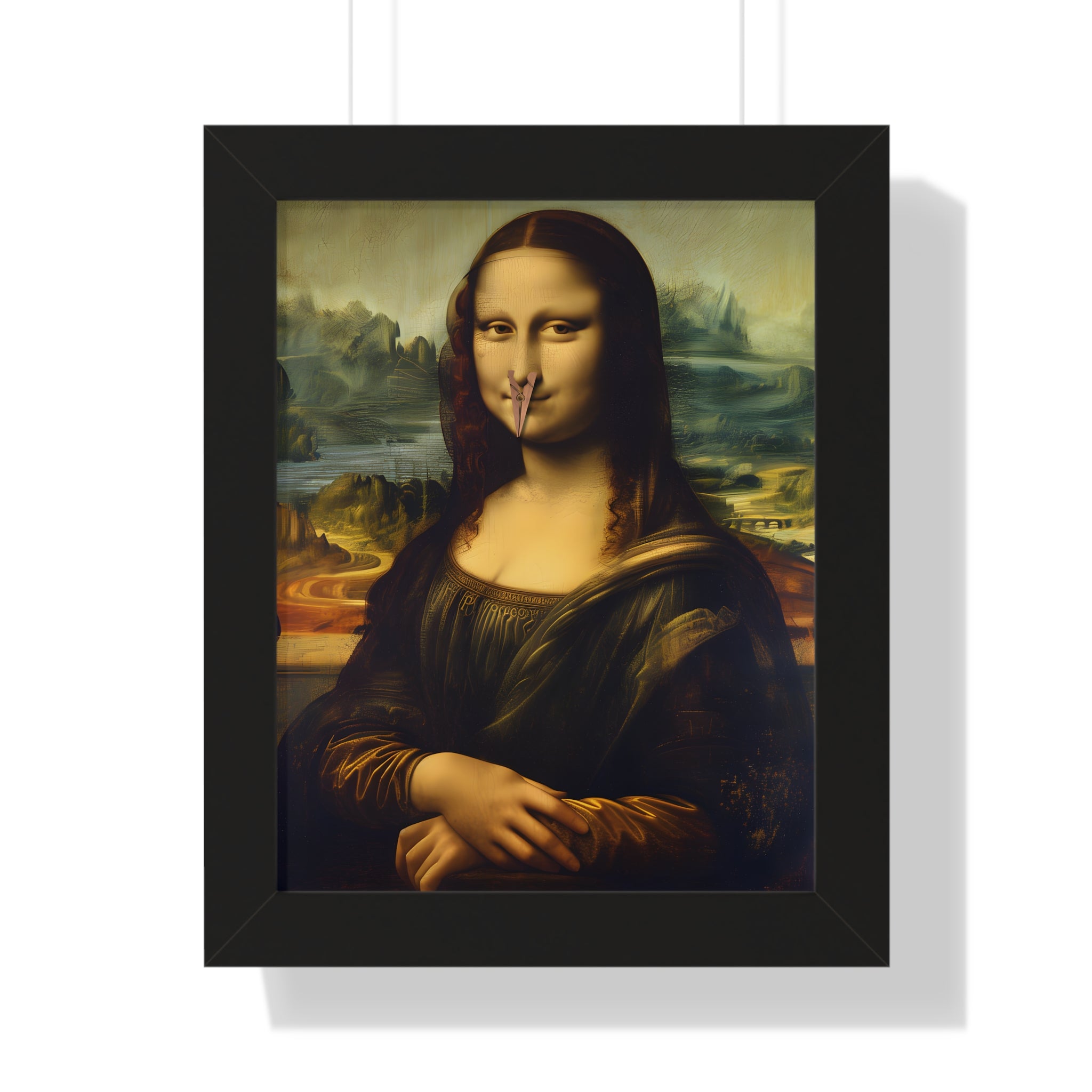 Framed Paper Print - Mona Lisa Nose Peg Gag