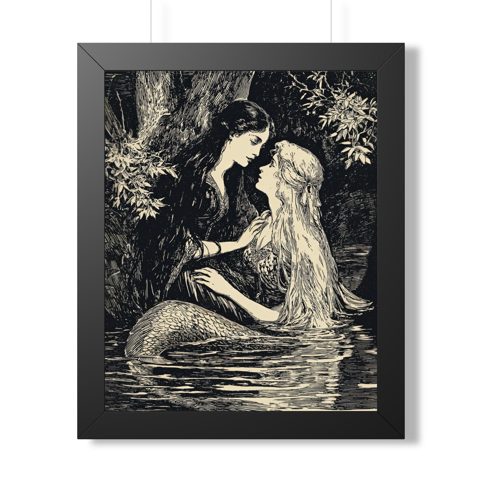 Framed Paper Print - Mermaid Fairy Midnight Kiss