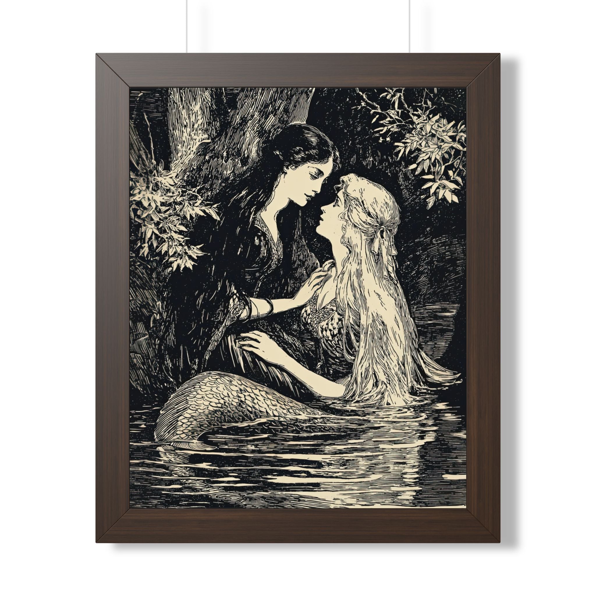 Framed Paper Print - Mermaid Fairy Midnight Kiss