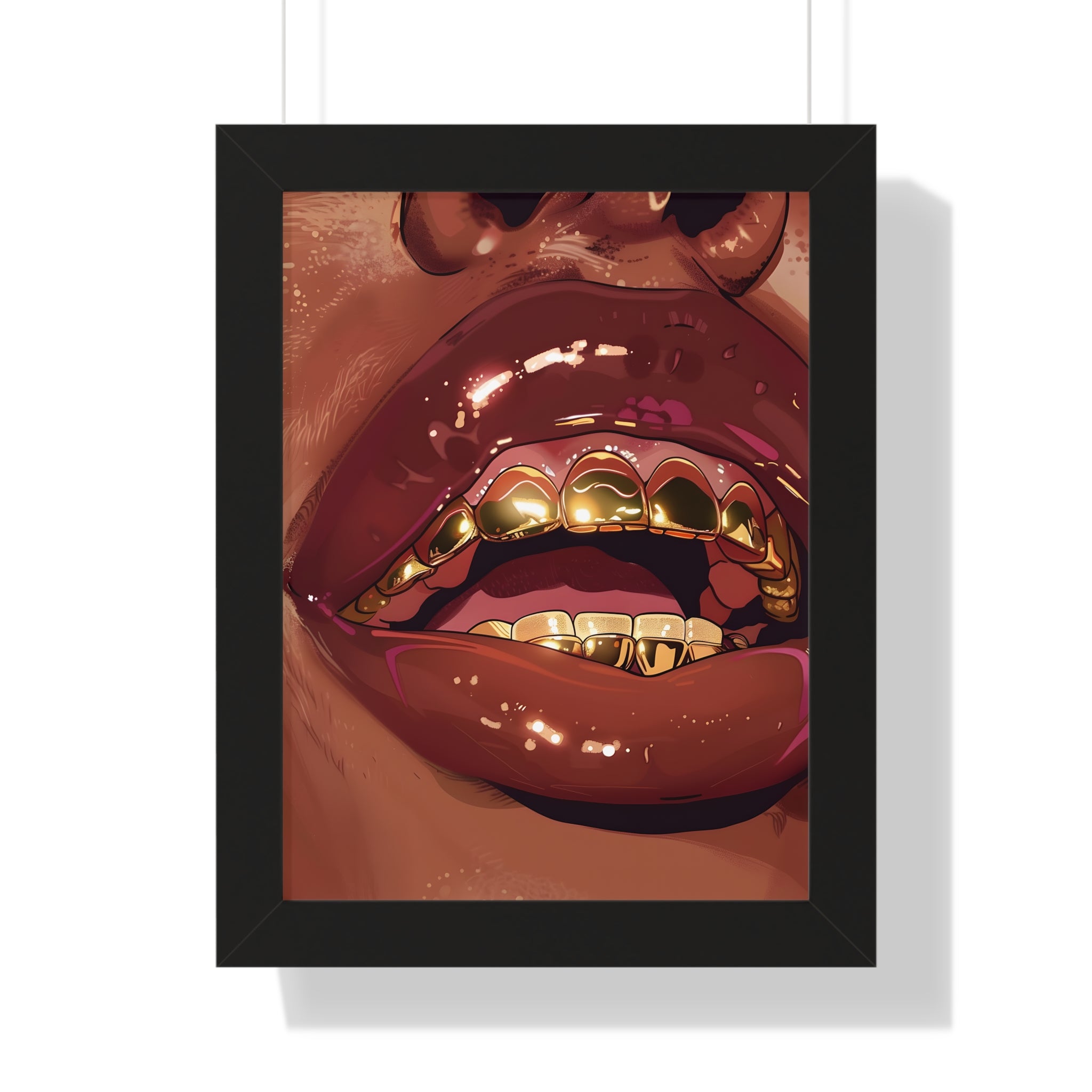 Framed Paper Print - Gold Grills Glam Closeup