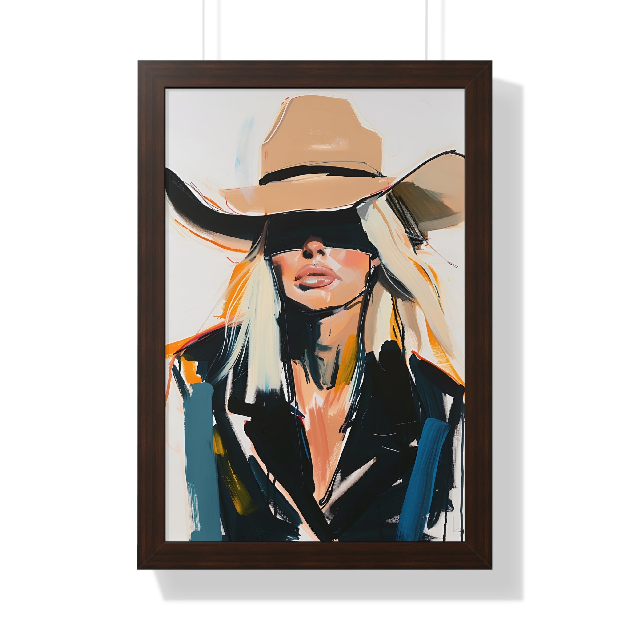 Framed Paper Print - Blindfolded Cowgirl Charm
