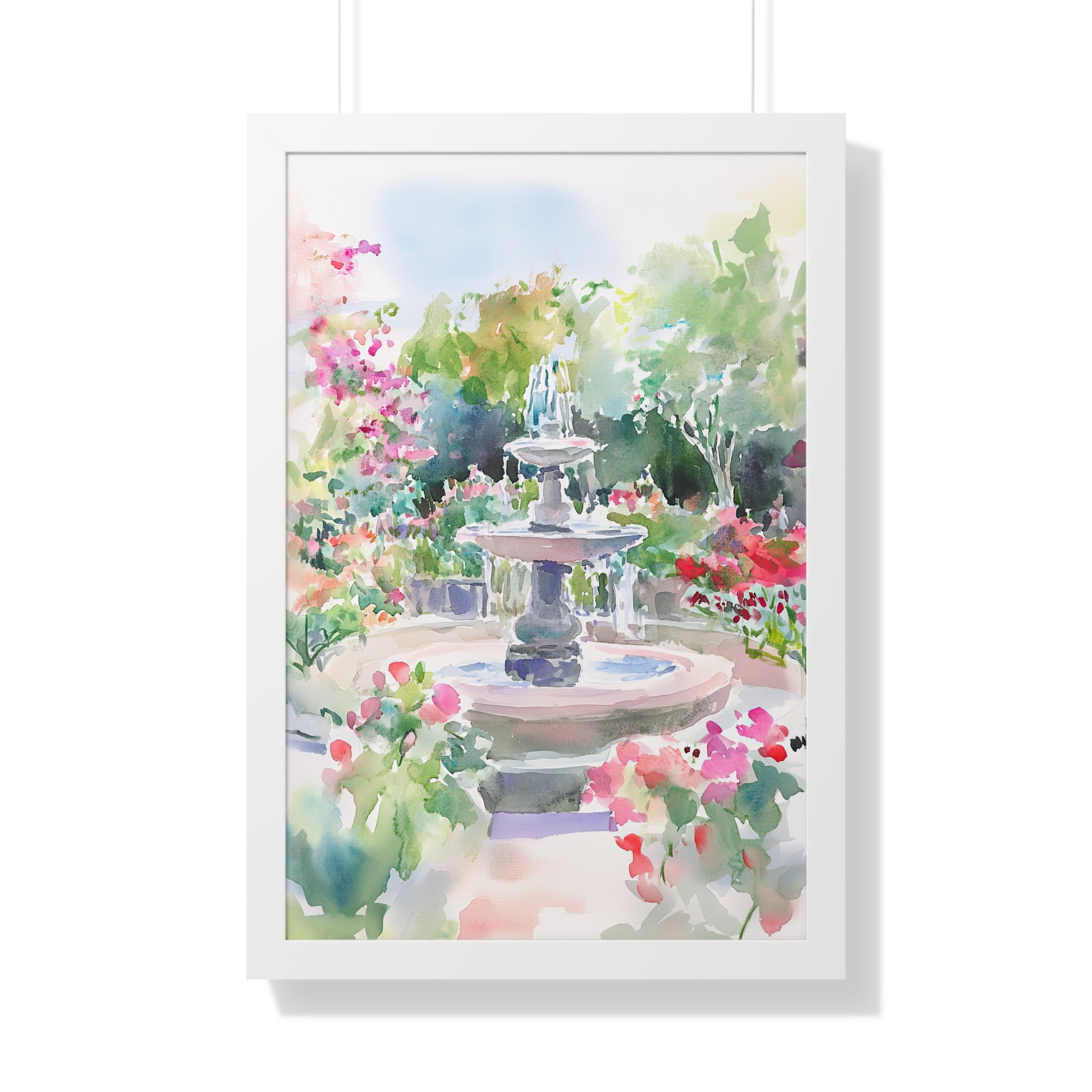 Framed Paper Print - Charleston Garden Fountain View