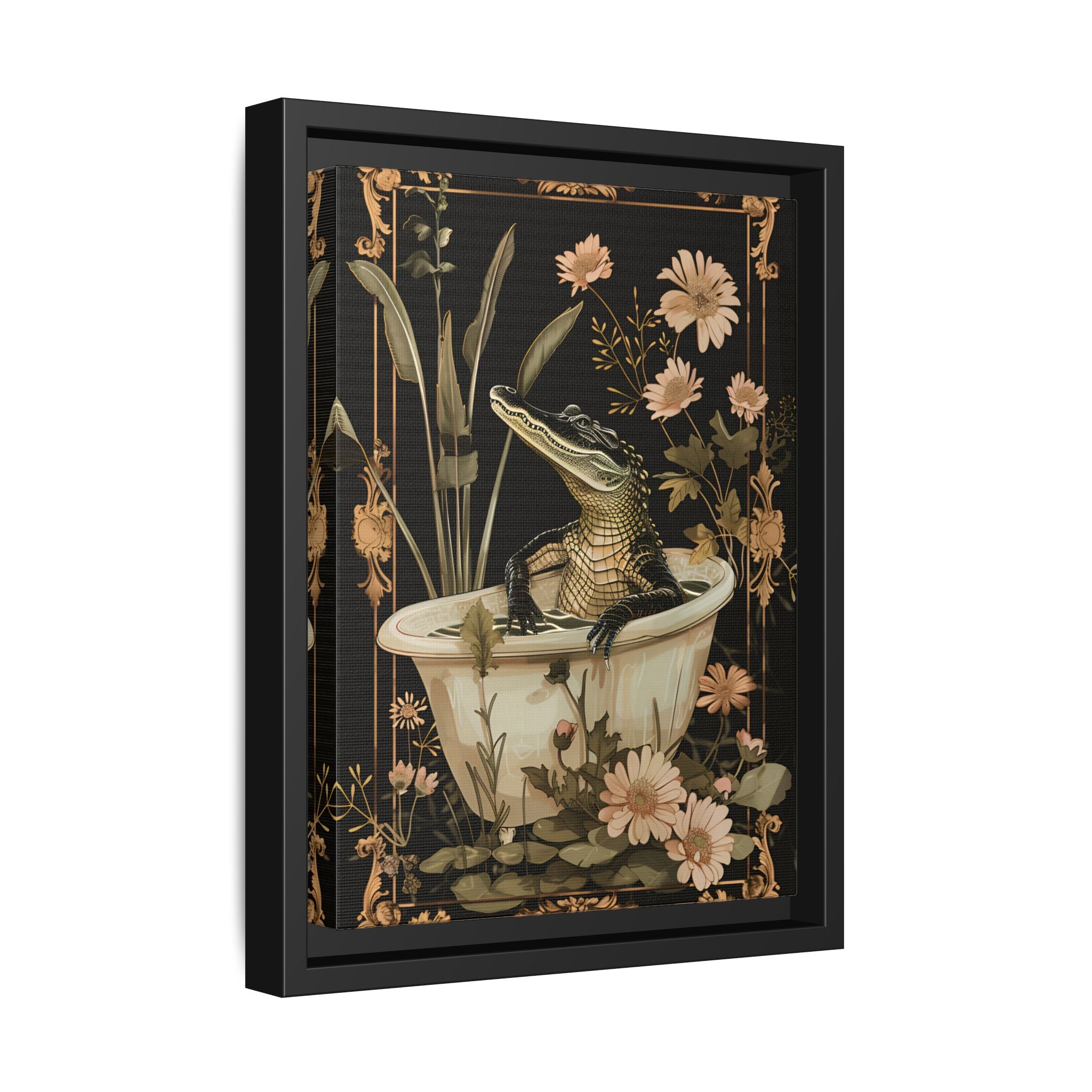 Framed Canvas - Crocodile in Bloom Bath Bliss