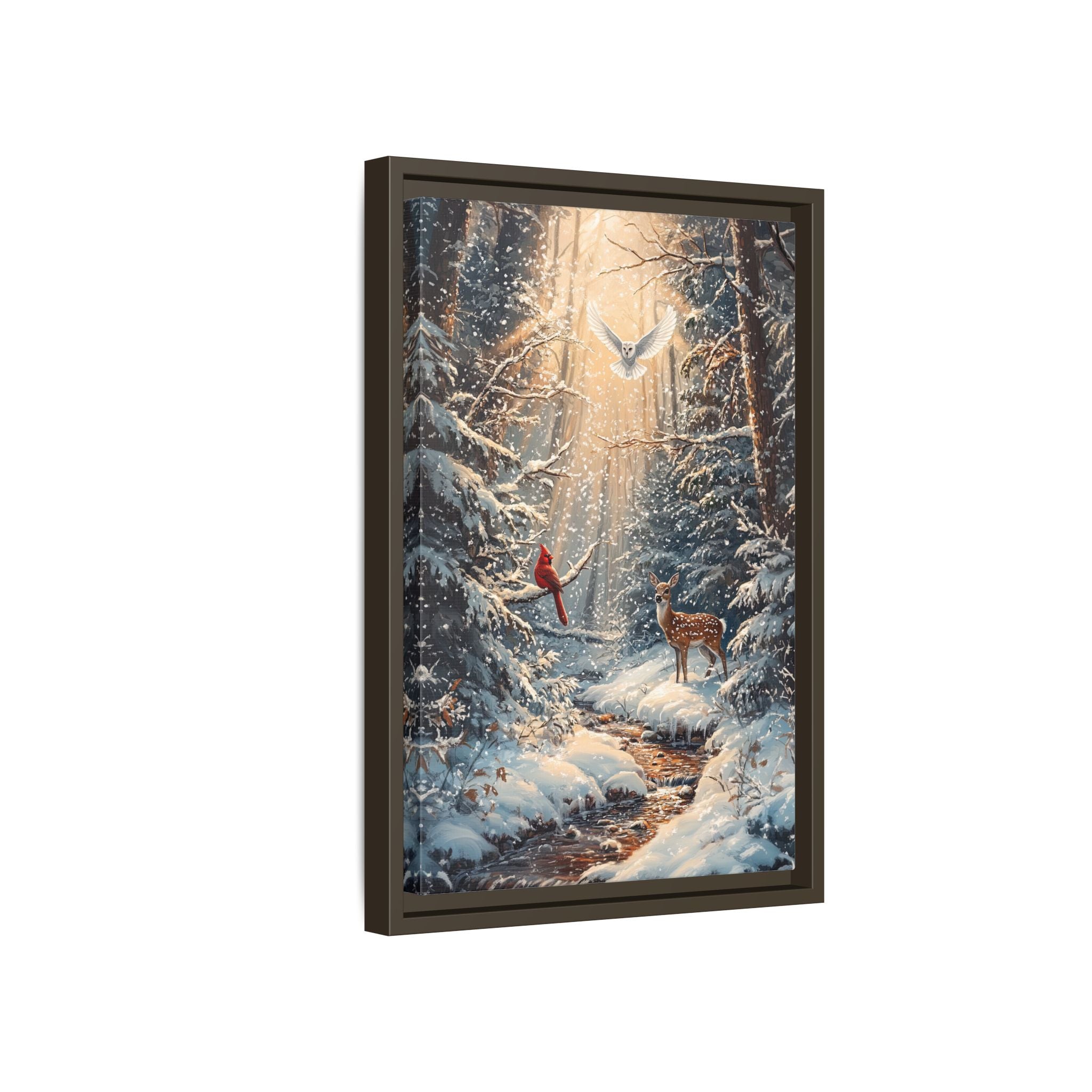 Framed Canvas - Winter Cardinal Deer Owl