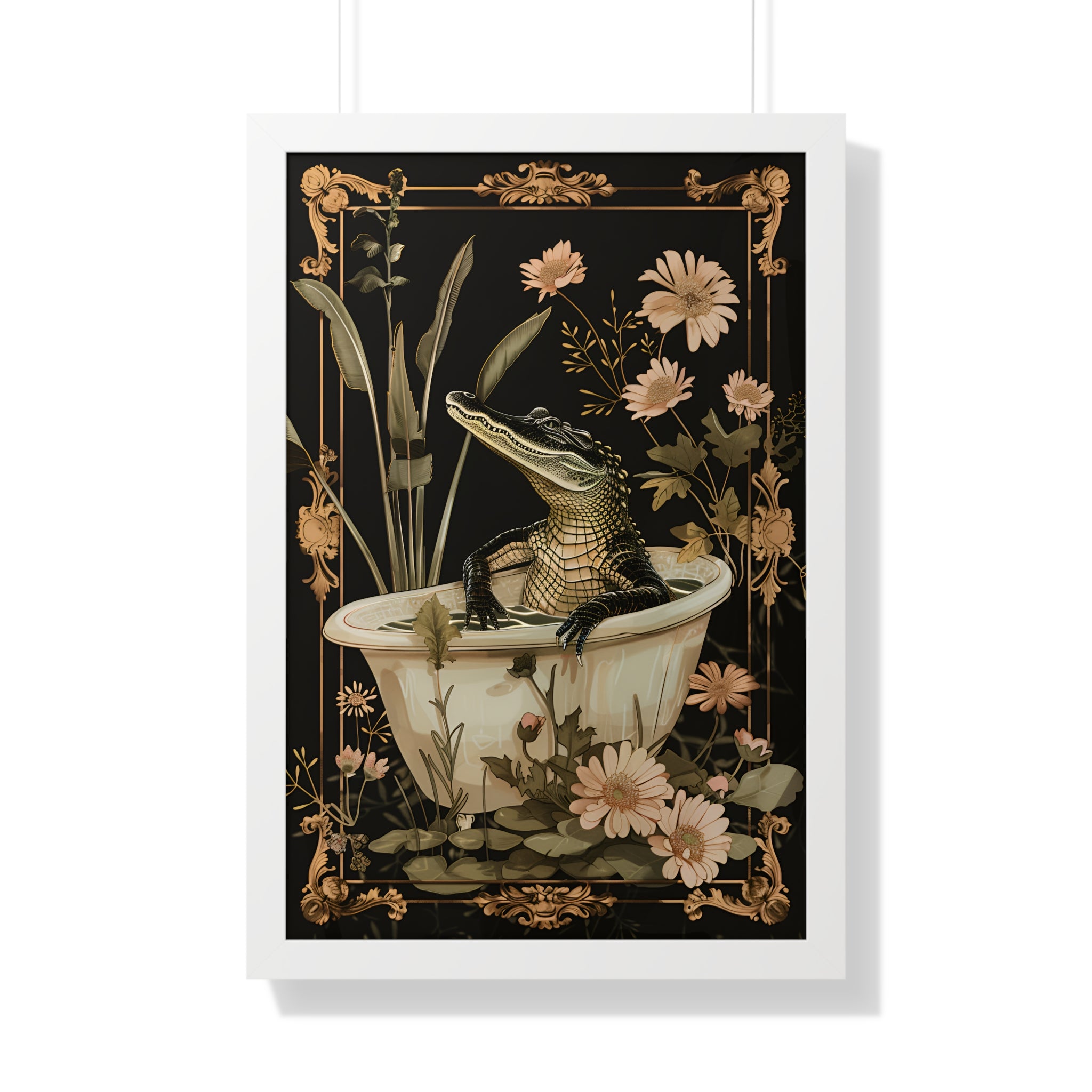 Framed Paper Print - Crocodile in Bloom Bath Bliss
