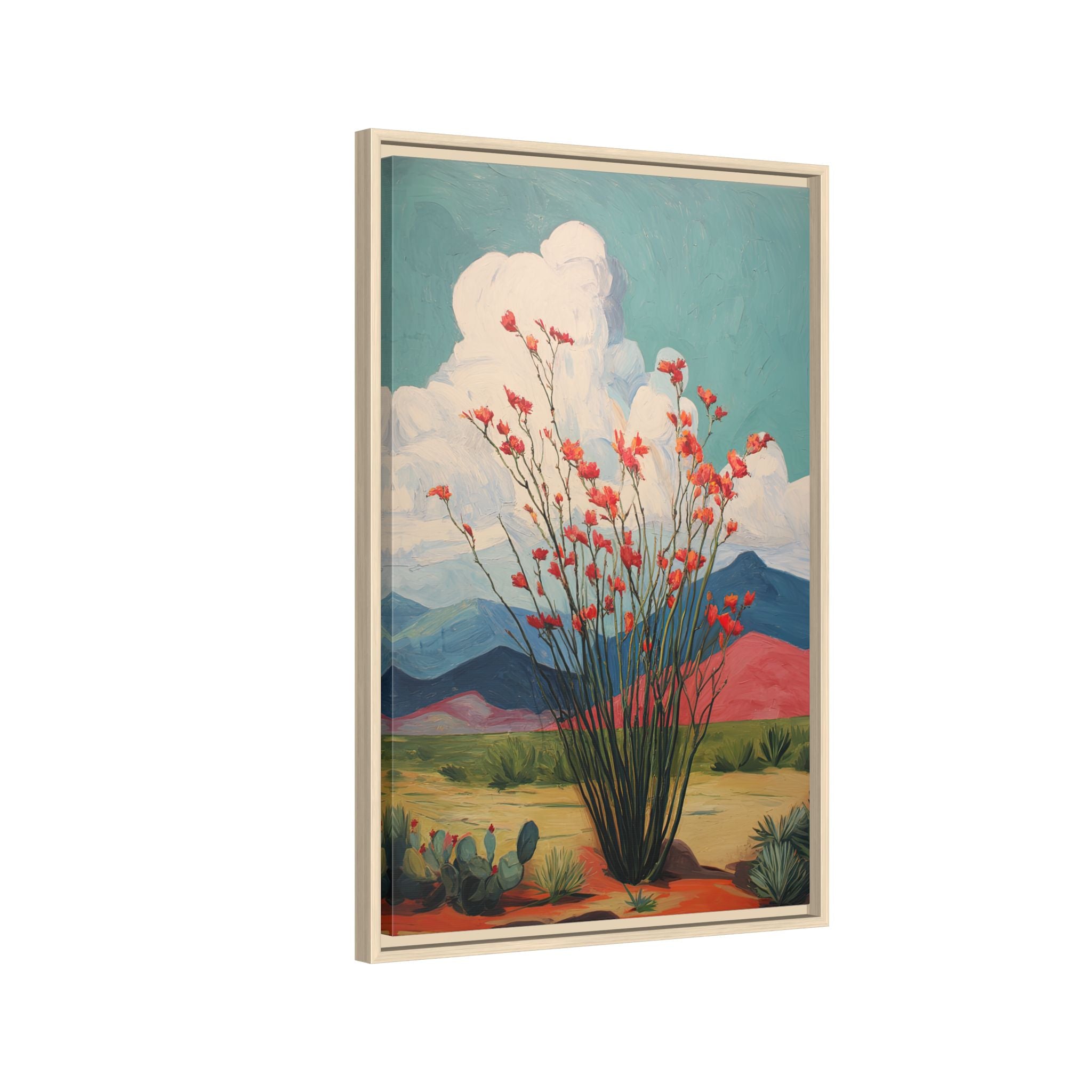 Framed Canvas - Ocotillo Cactus Desert Bloom